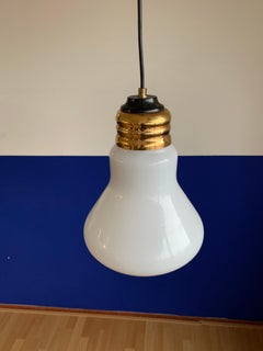 Rare Mid-Century Modern Opaline Glass Ingo Maurer Style Light Bulb Shape Pendant