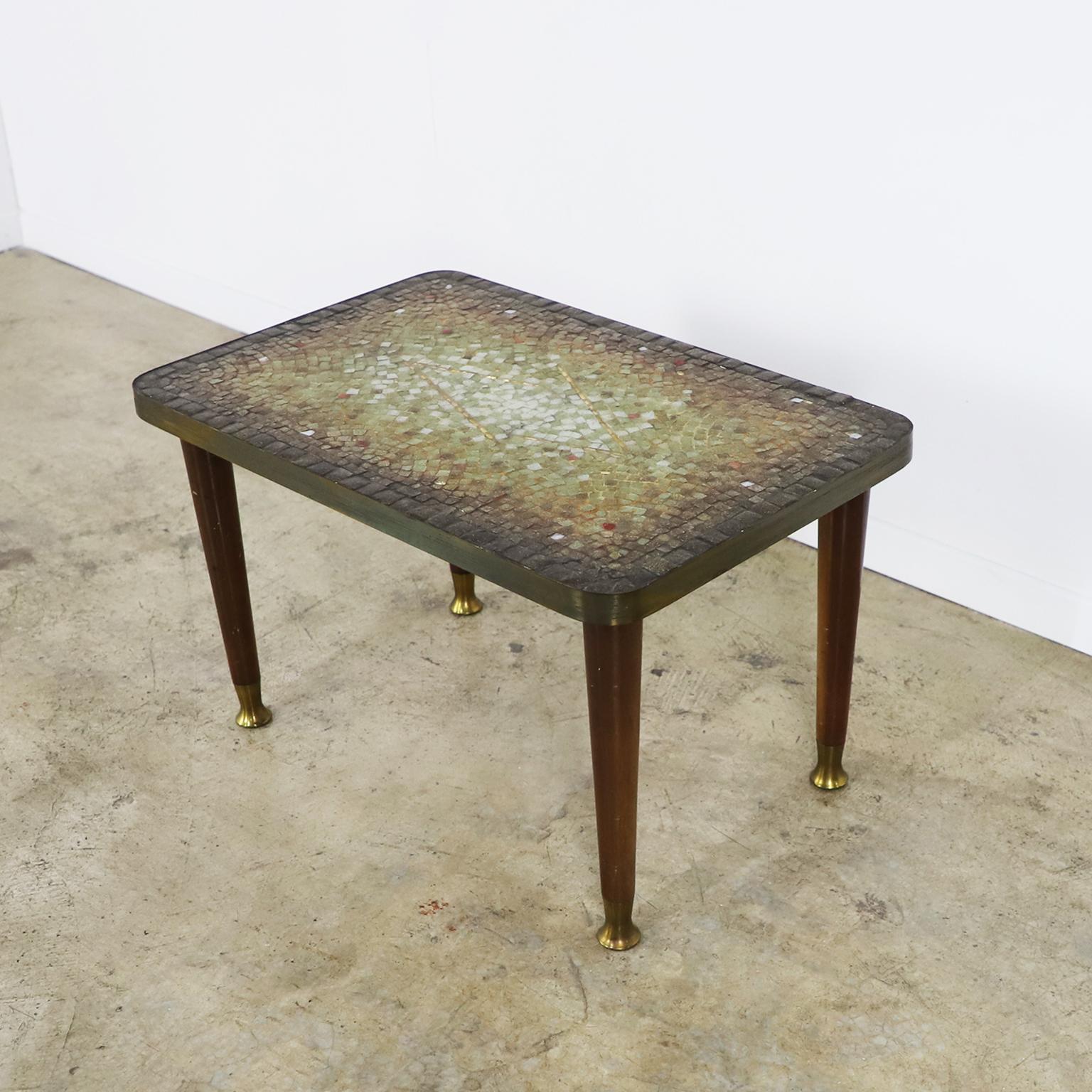 Brass Rare Midcentury Mosaic Side Table by Genaro Alvarez For Sale
