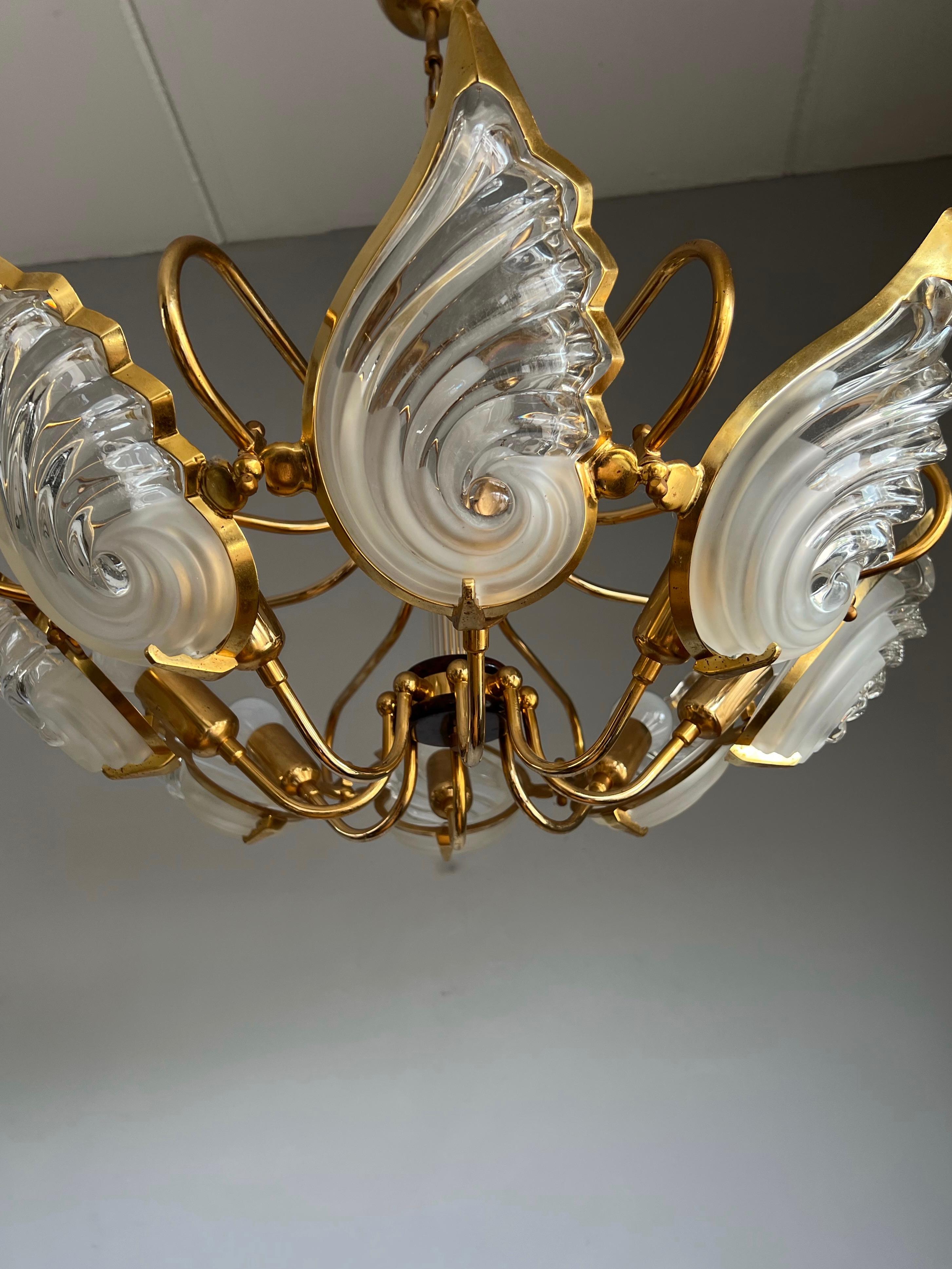 Rare Midcentury Murano Chandelier / Pendant w. Golden Bronze & Glass Art Shades 5