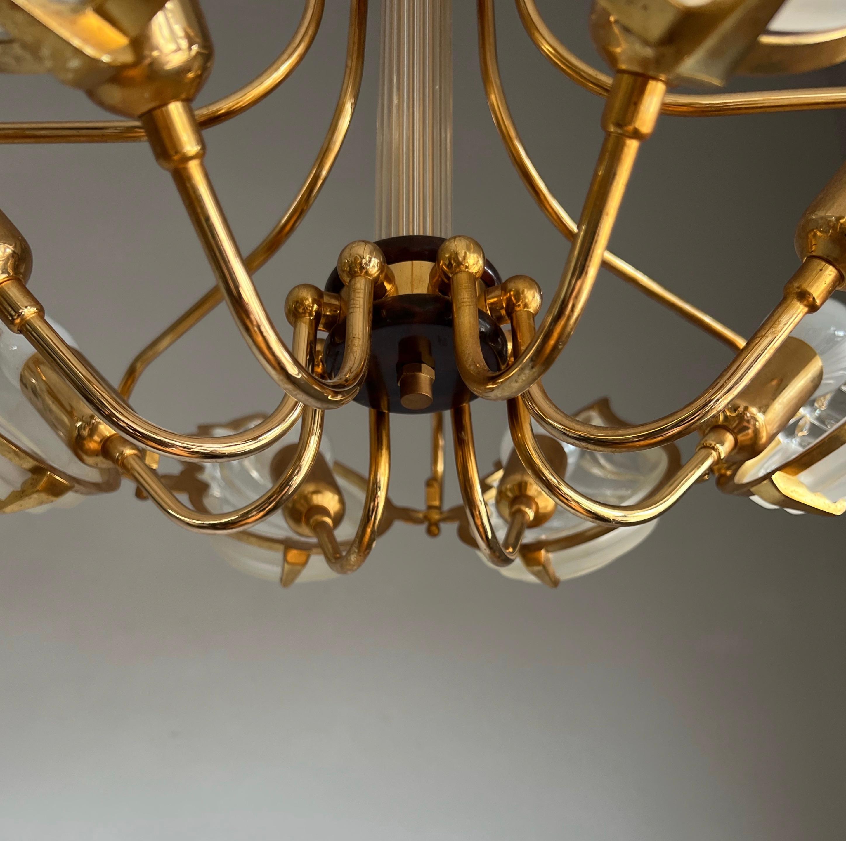 Rare Midcentury Murano Chandelier / Pendant w. Golden Bronze & Glass Art Shades 7