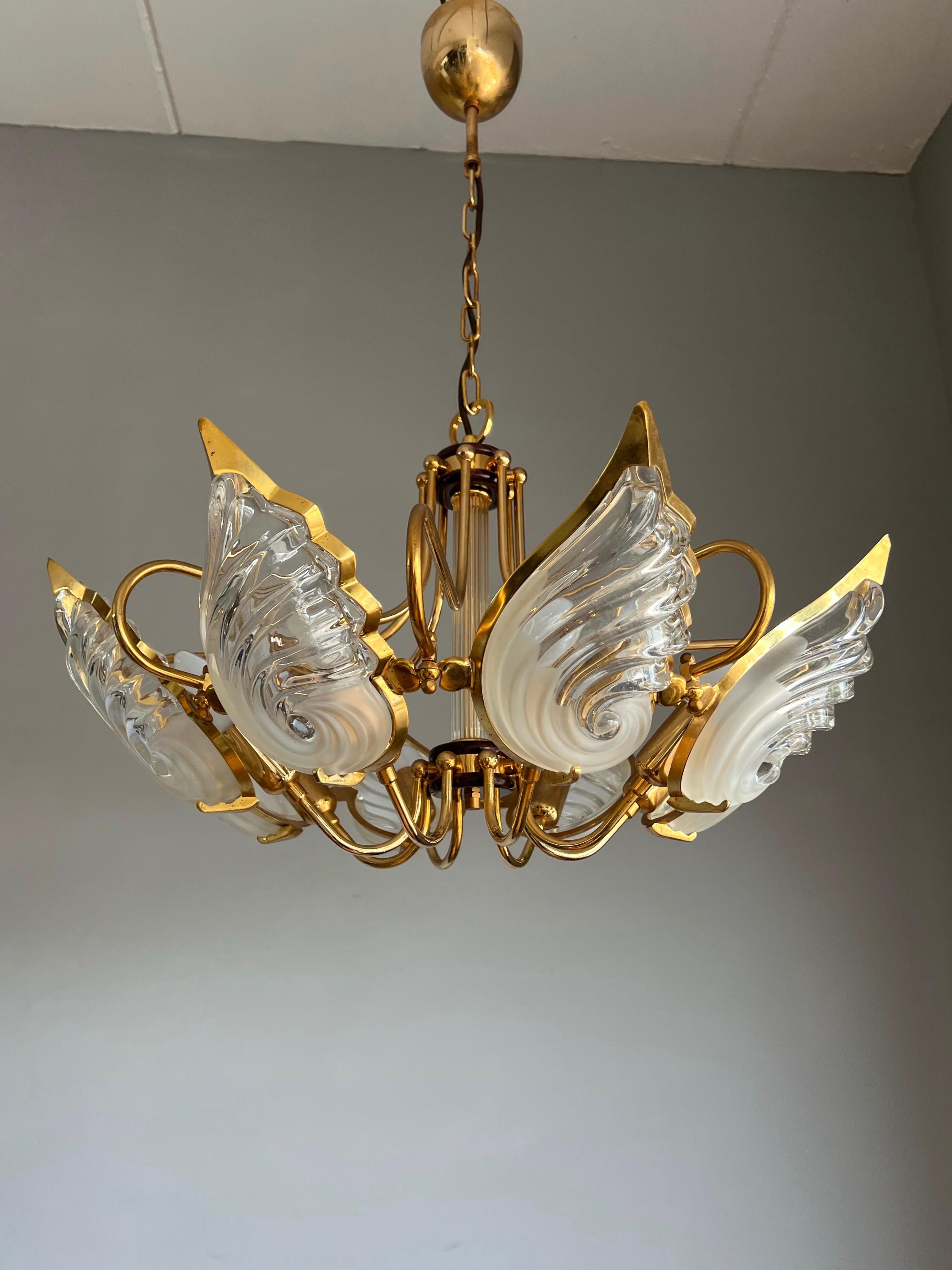 Rare Midcentury Murano Chandelier / Pendant w. Golden Bronze & Glass Art Shades 8