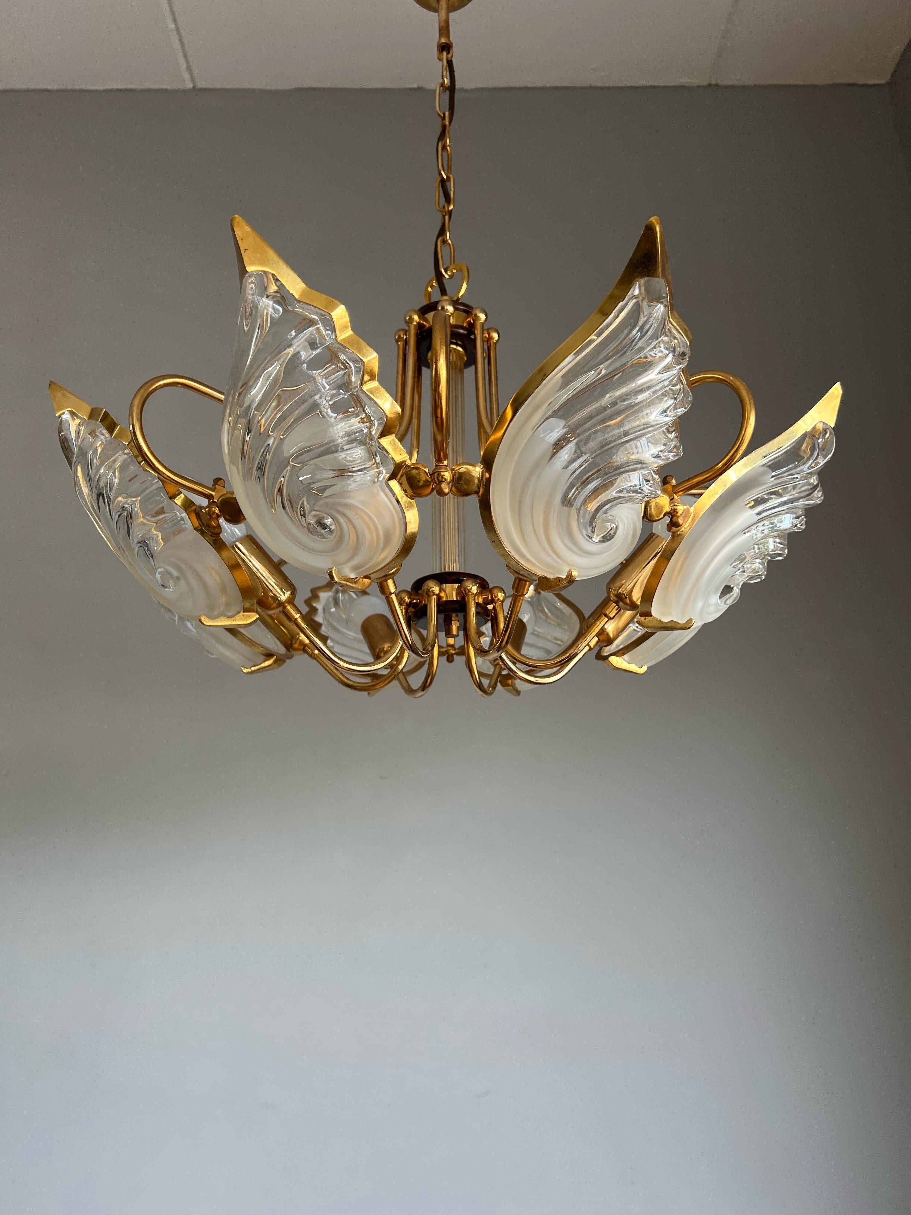 Rare Midcentury Murano Chandelier / Pendant w. Golden Bronze & Glass Art Shades 10