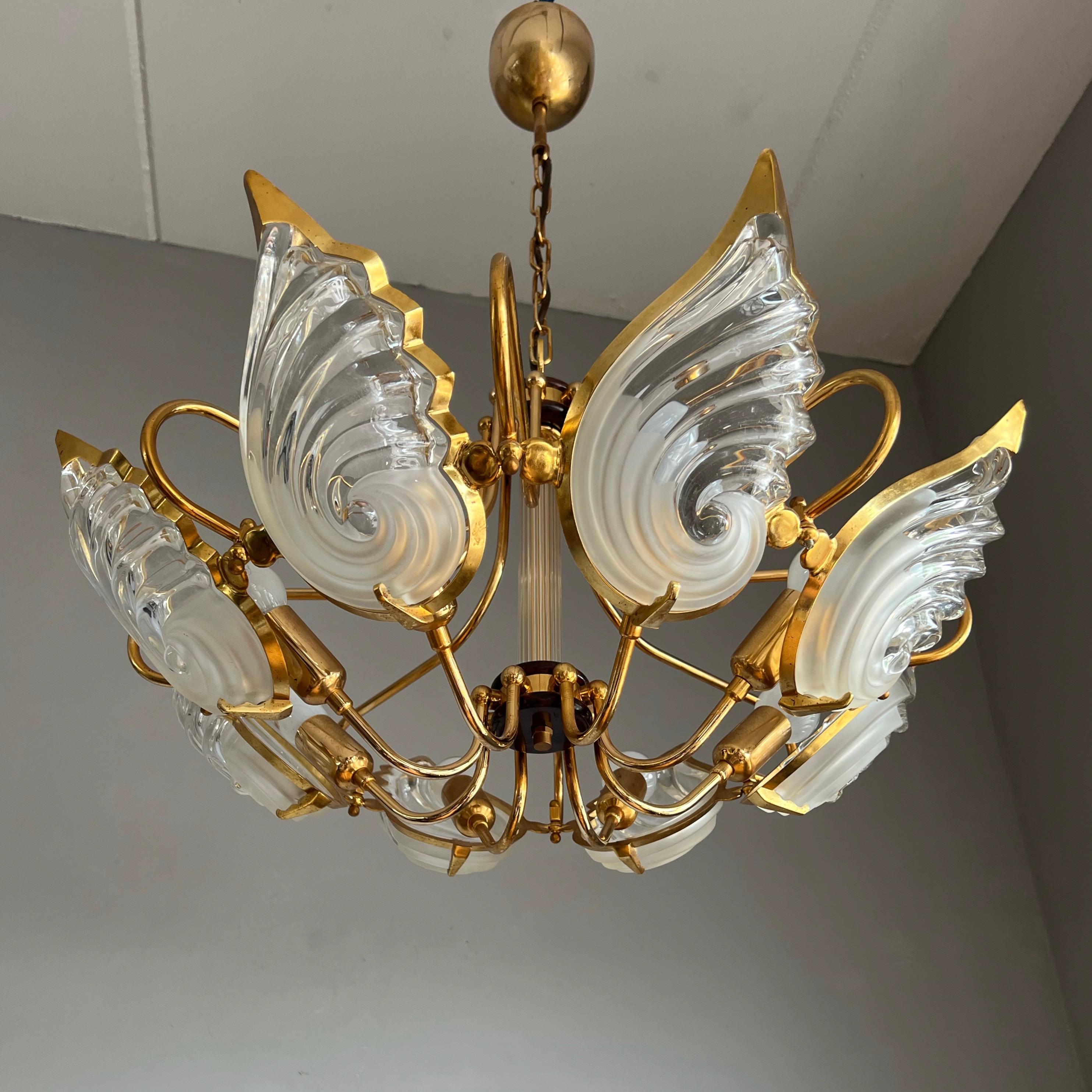 Rare Midcentury Murano Chandelier / Pendant w. Golden Bronze & Glass Art Shades 1