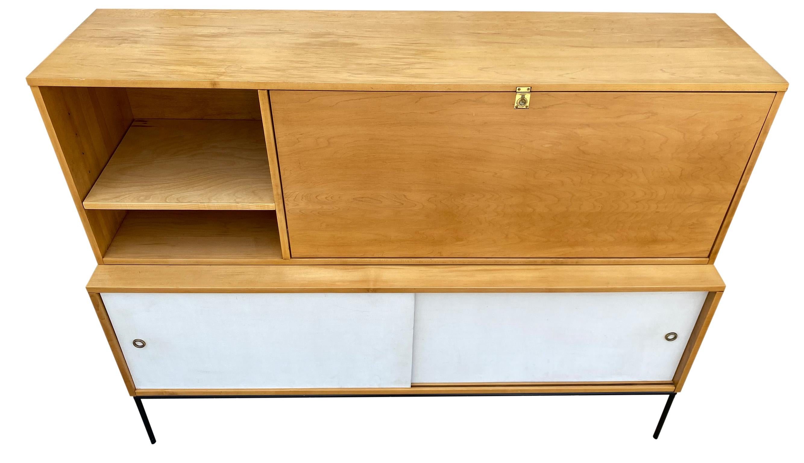 Mid-Century Modern Rare Midcentury Paul McCobb #1562 Drop Lid Desk on Low Credenza Maple White For Sale
