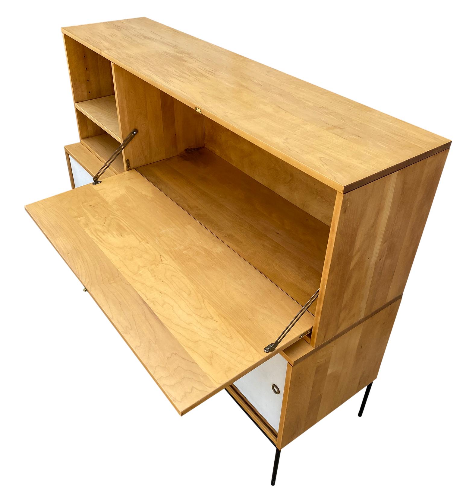 20th Century Rare Midcentury Paul McCobb #1562 Drop Lid Desk on Low Credenza Maple White For Sale