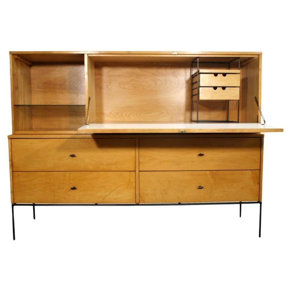 Rare Midcentury Paul McCobb 1562 Drop Lid Desk with Organizer Maple T Pulls