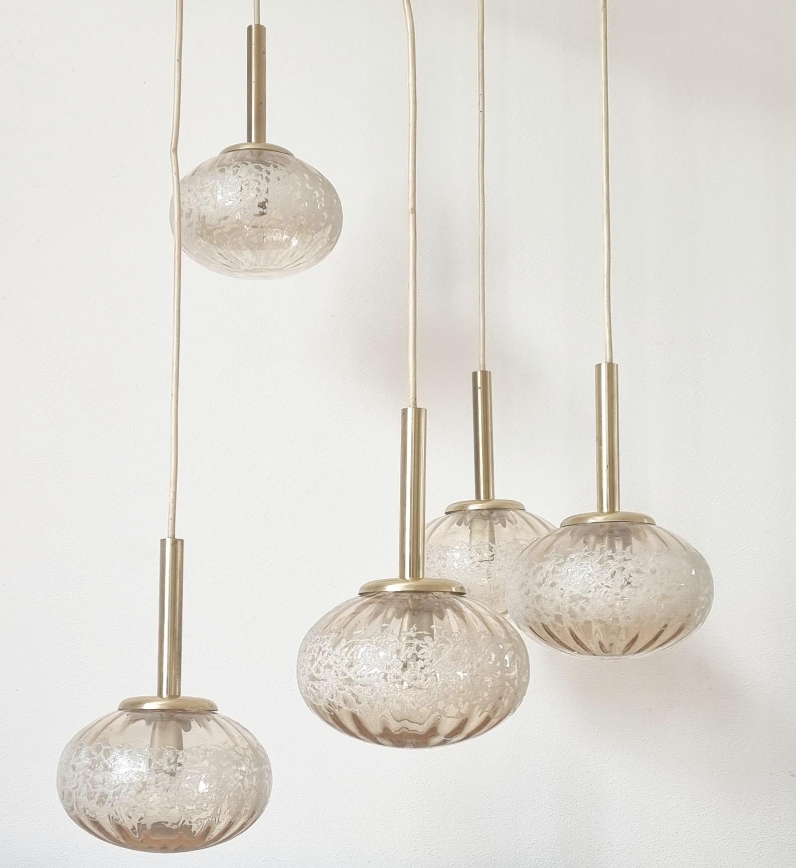 - very nice style of lighting
- rare type
- marked by label
- one large cascade pendant or five pendants with diameter 16 cm.