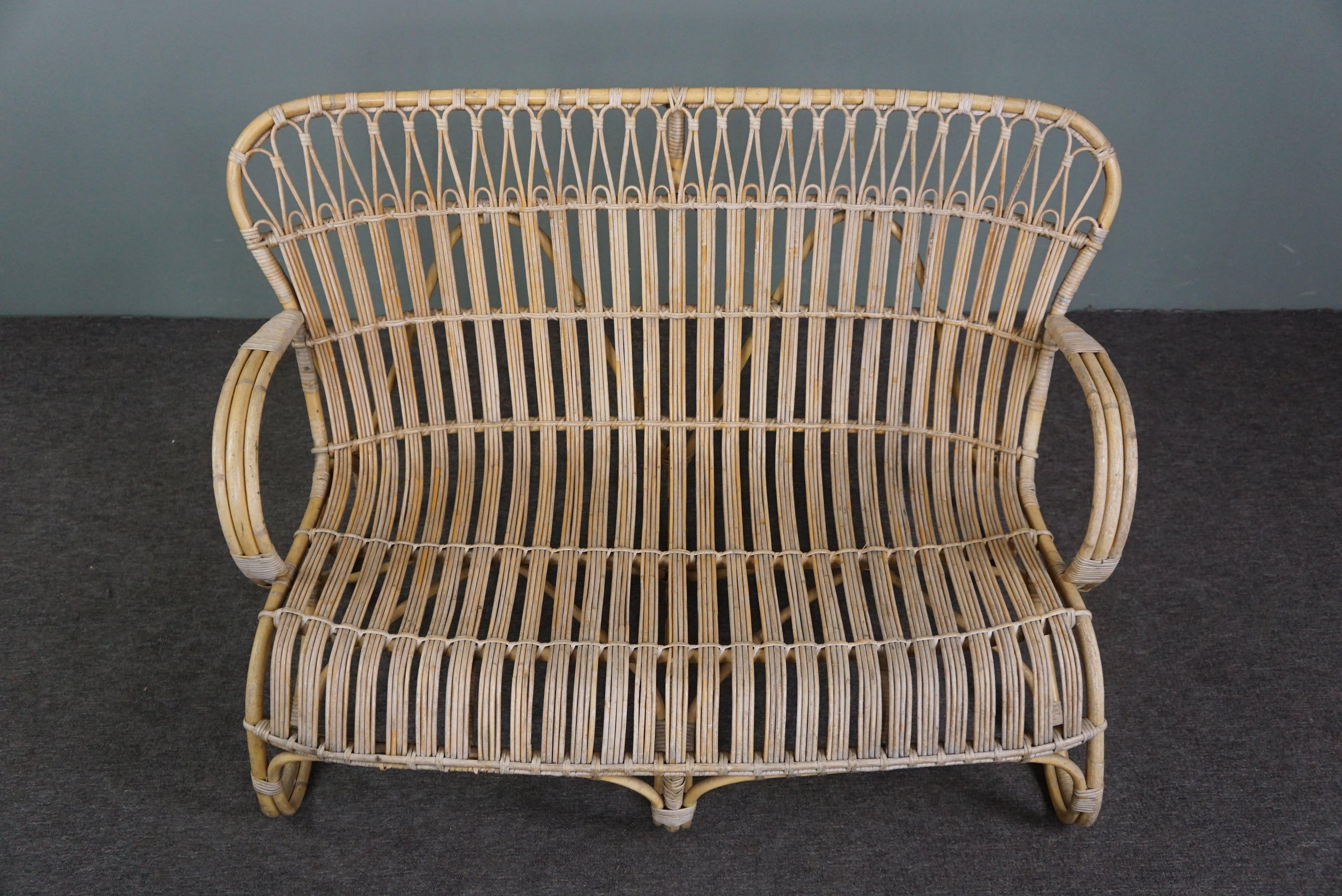 Seltenes Belse 8, 2-Sitzer-Sofa aus Rattan, niederländisches Design, Mitte des Jahrhunderts, 1950 (Mitte des 20. Jahrhunderts) im Angebot