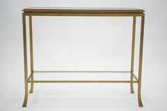 Rare Midcentury Robert Thibier Gilt Wrought Iron Gold Leaf Console Table, 1960s