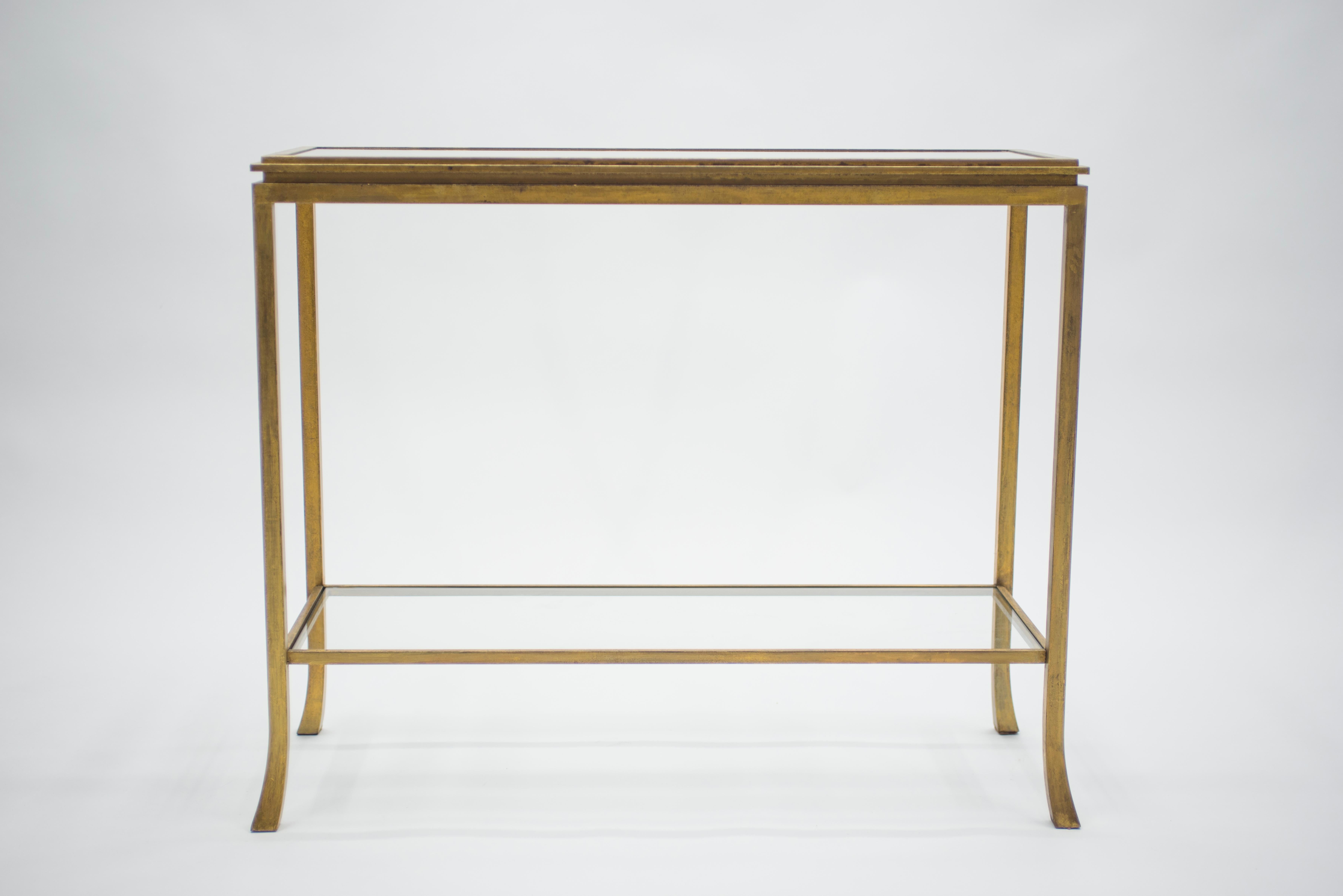 Rare Mid Century Robert Thibier Gilt Wrought Iron Gold Leaf Console Table, 1960s In Good Condition In Paris, IDF