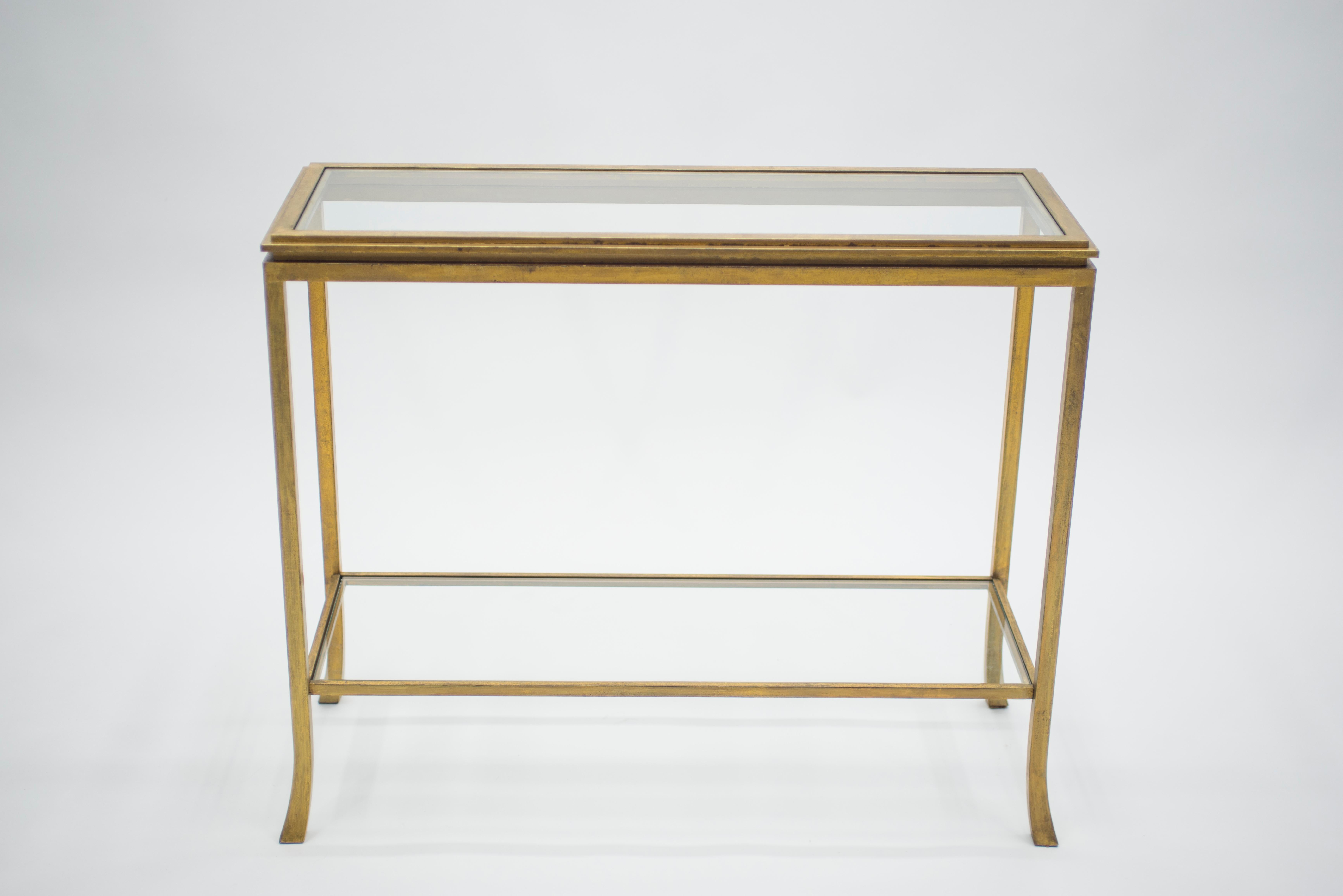 Mid-20th Century Rare Mid Century Robert Thibier Gilt Wrought Iron Gold Leaf Console Table, 1960s