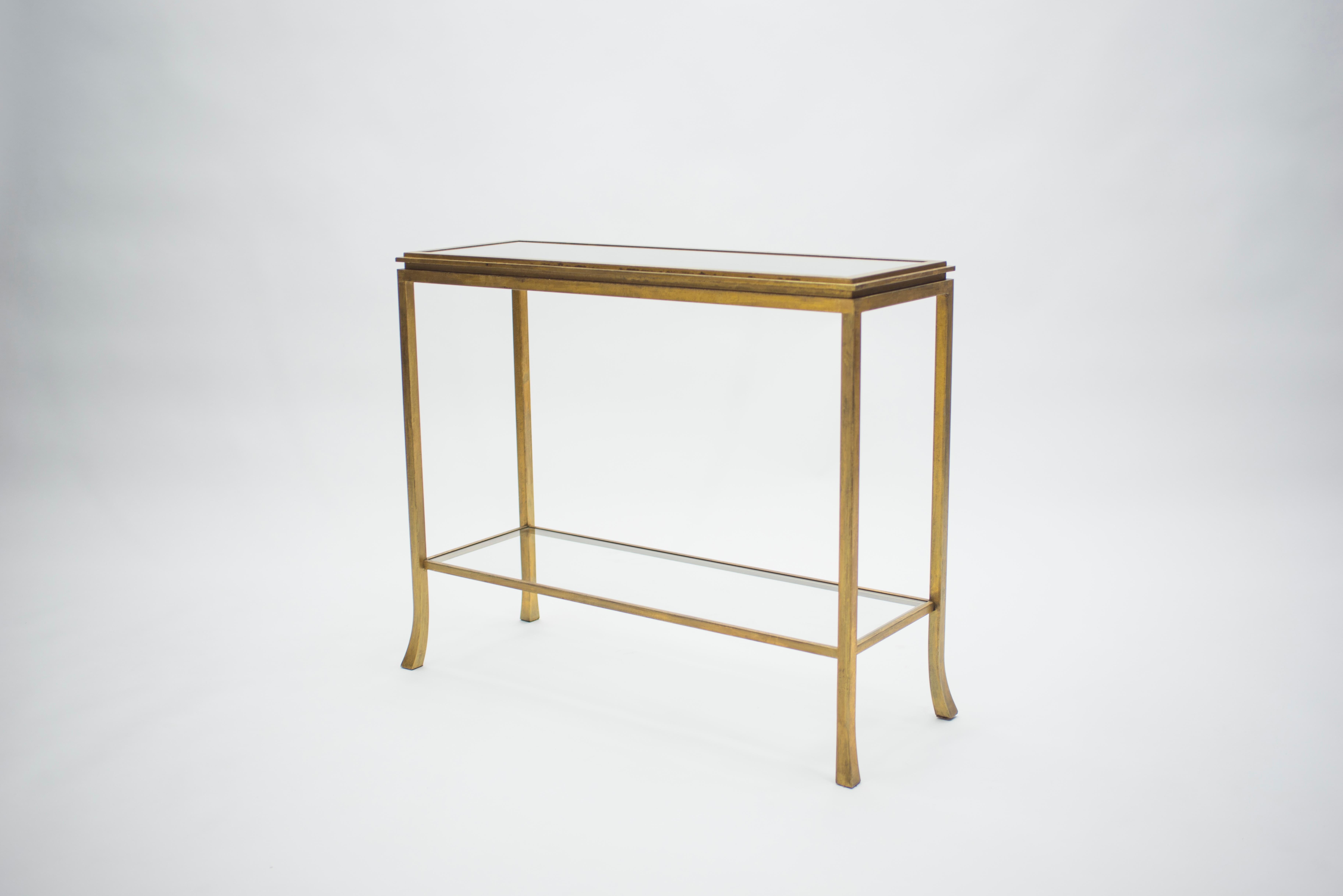Rare Mid Century Robert Thibier Gilt Wrought Iron Gold Leaf Console Table, 1960s 1