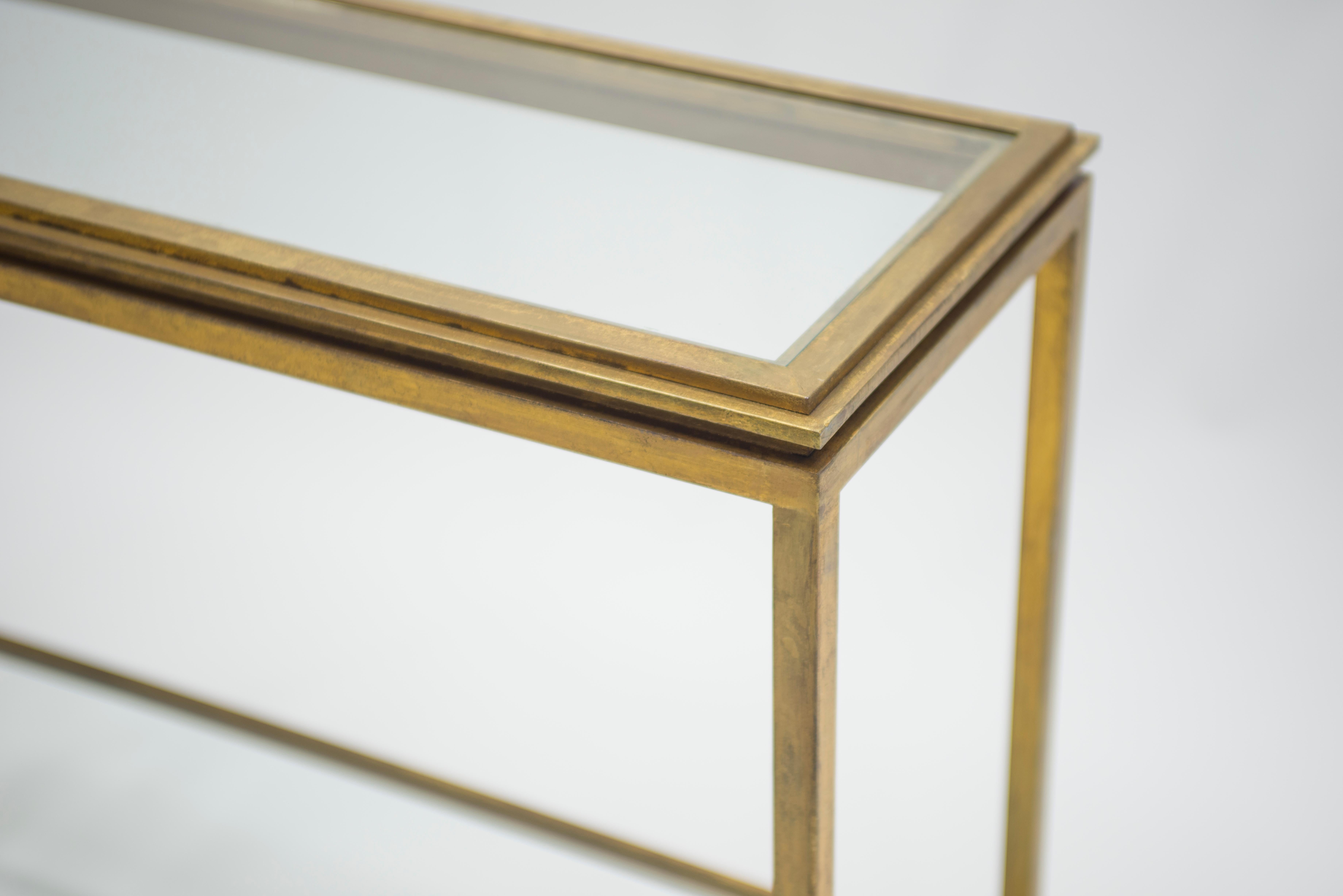 Rare Mid Century Robert Thibier Gilt Wrought Iron Gold Leaf Console Table, 1960s 2