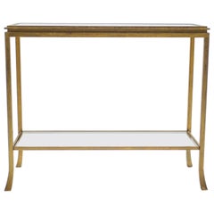 Rare Midcentury Robert Thibier Gilt Wrought Iron Gold Leaf Console Table, 1960s