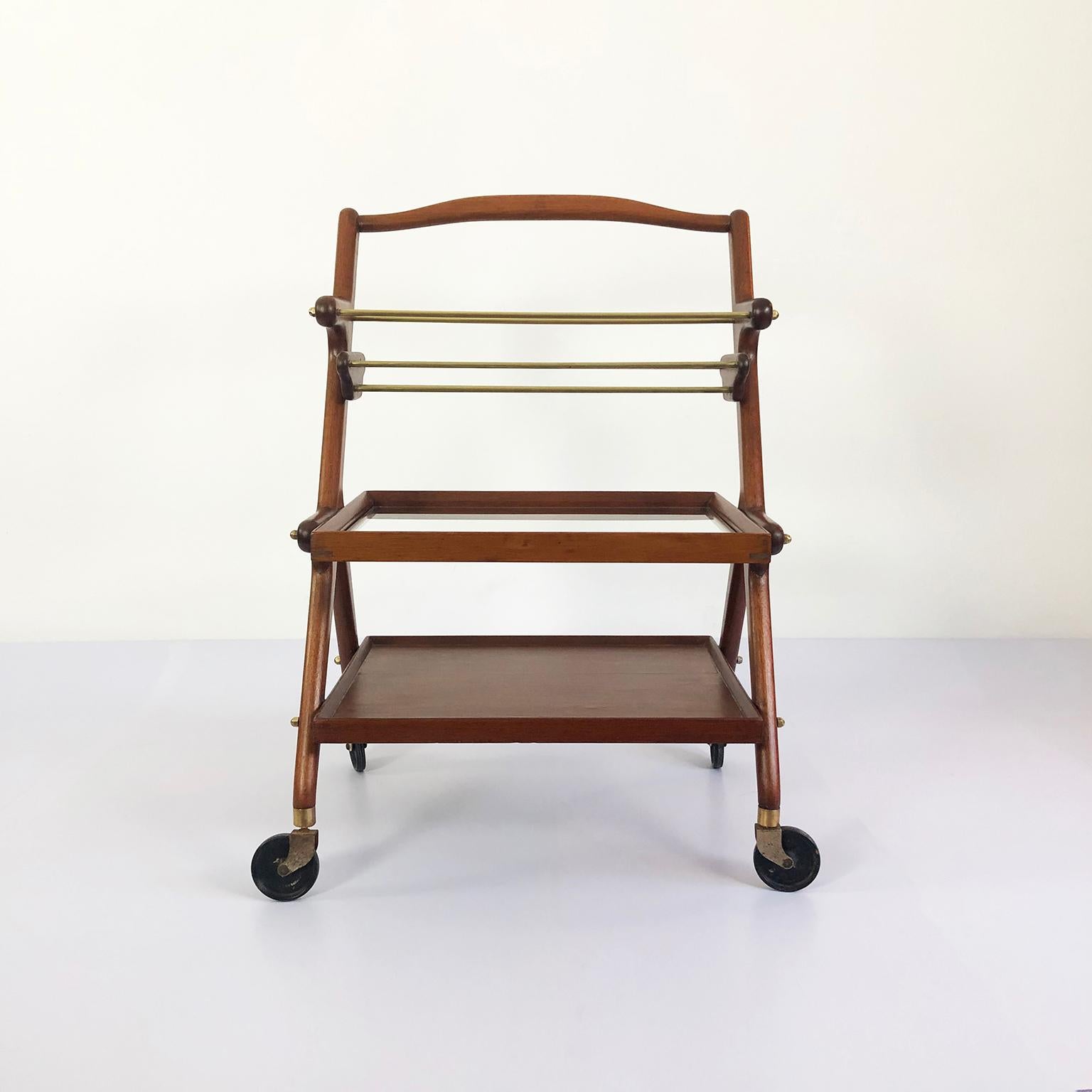 Mexican Rare Midcentury Serving Cart in Mahogany Wood For Sale
