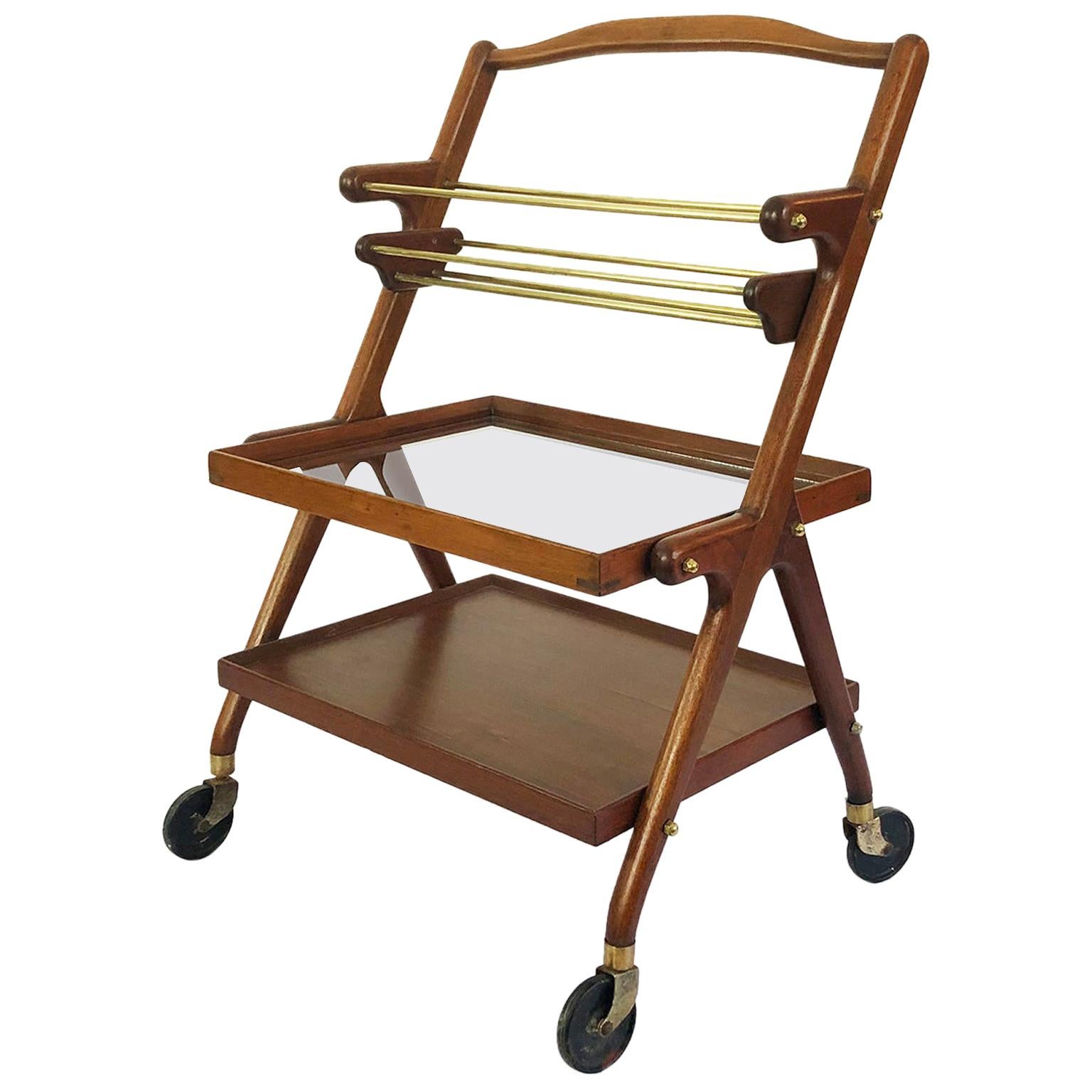 Rare Midcentury Serving Cart in Mahogany Wood For Sale
