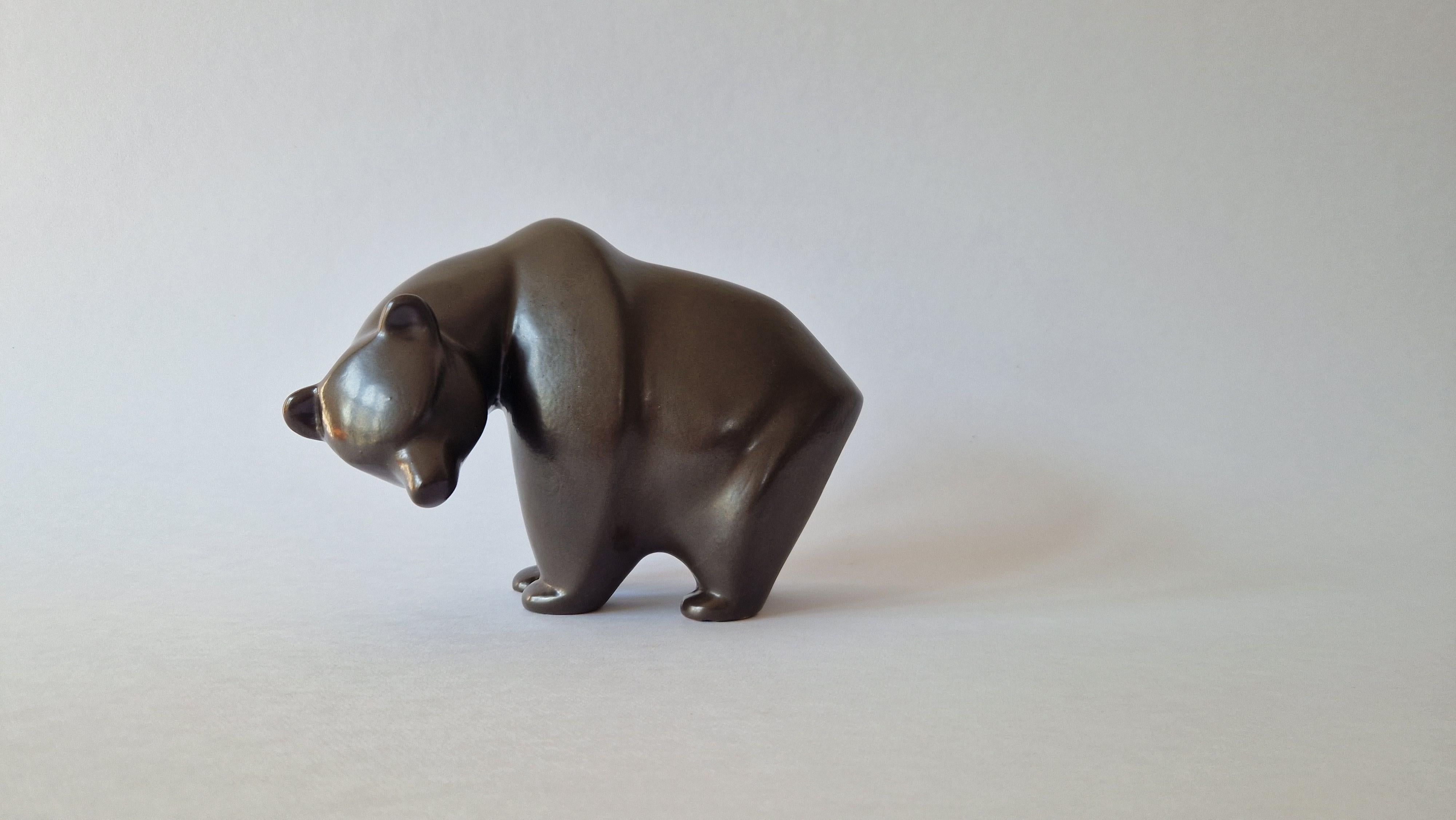 Czech Rare Midcentury Table Sculpture Ceramic Bear, 1970s For Sale