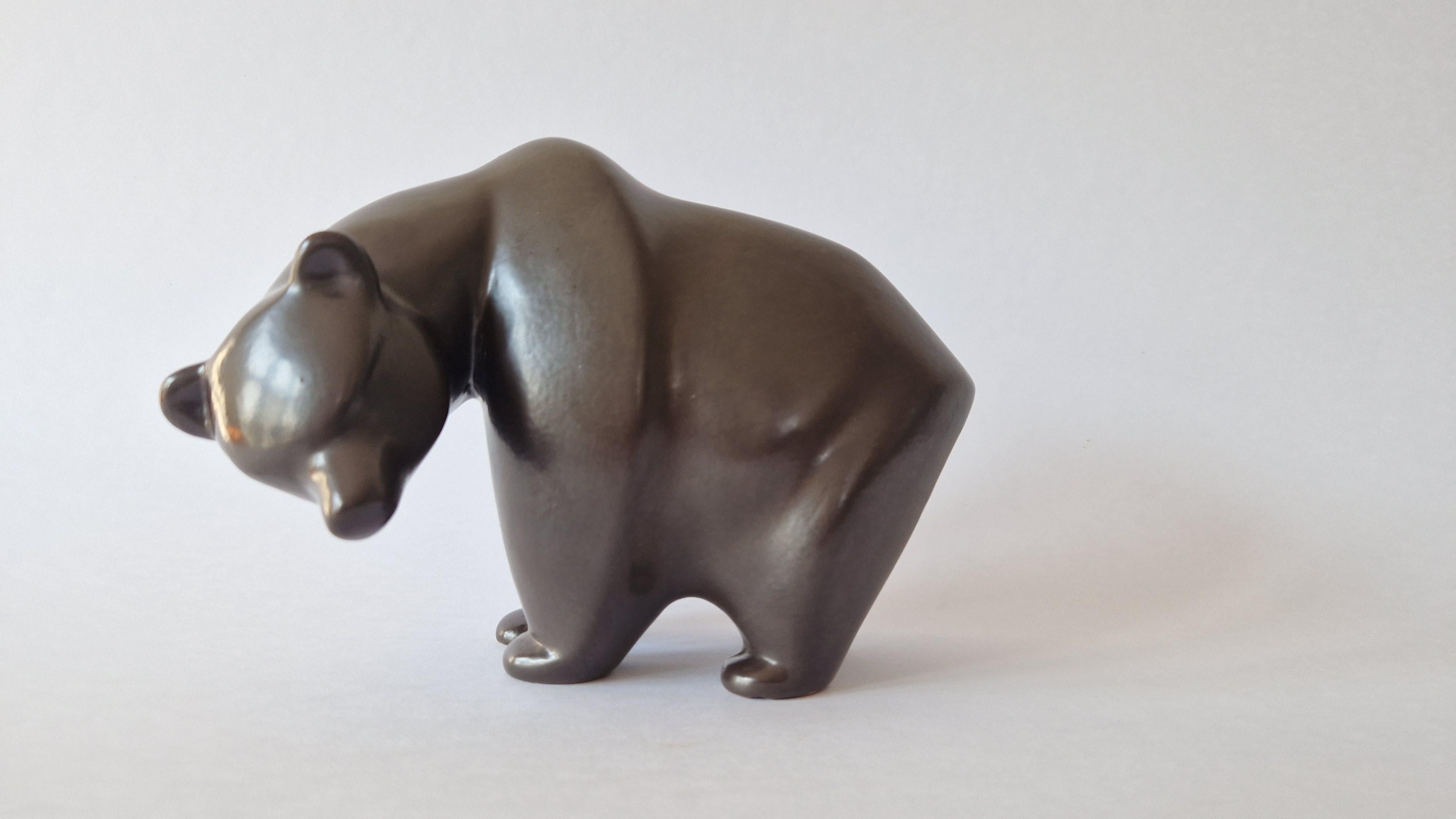 Glazed Rare Midcentury Table Sculpture Ceramic Bear, 1970s For Sale
