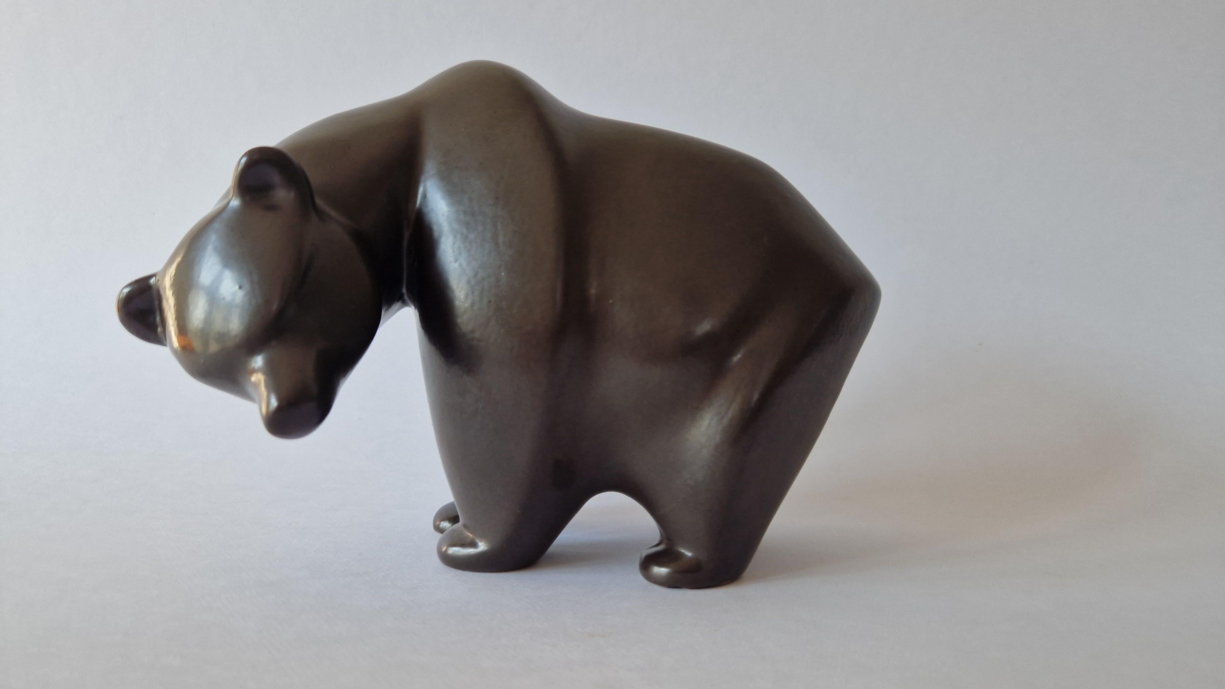 Rare Midcentury Table Sculpture Ceramic Bear, 1970s In Excellent Condition For Sale In Praha, CZ