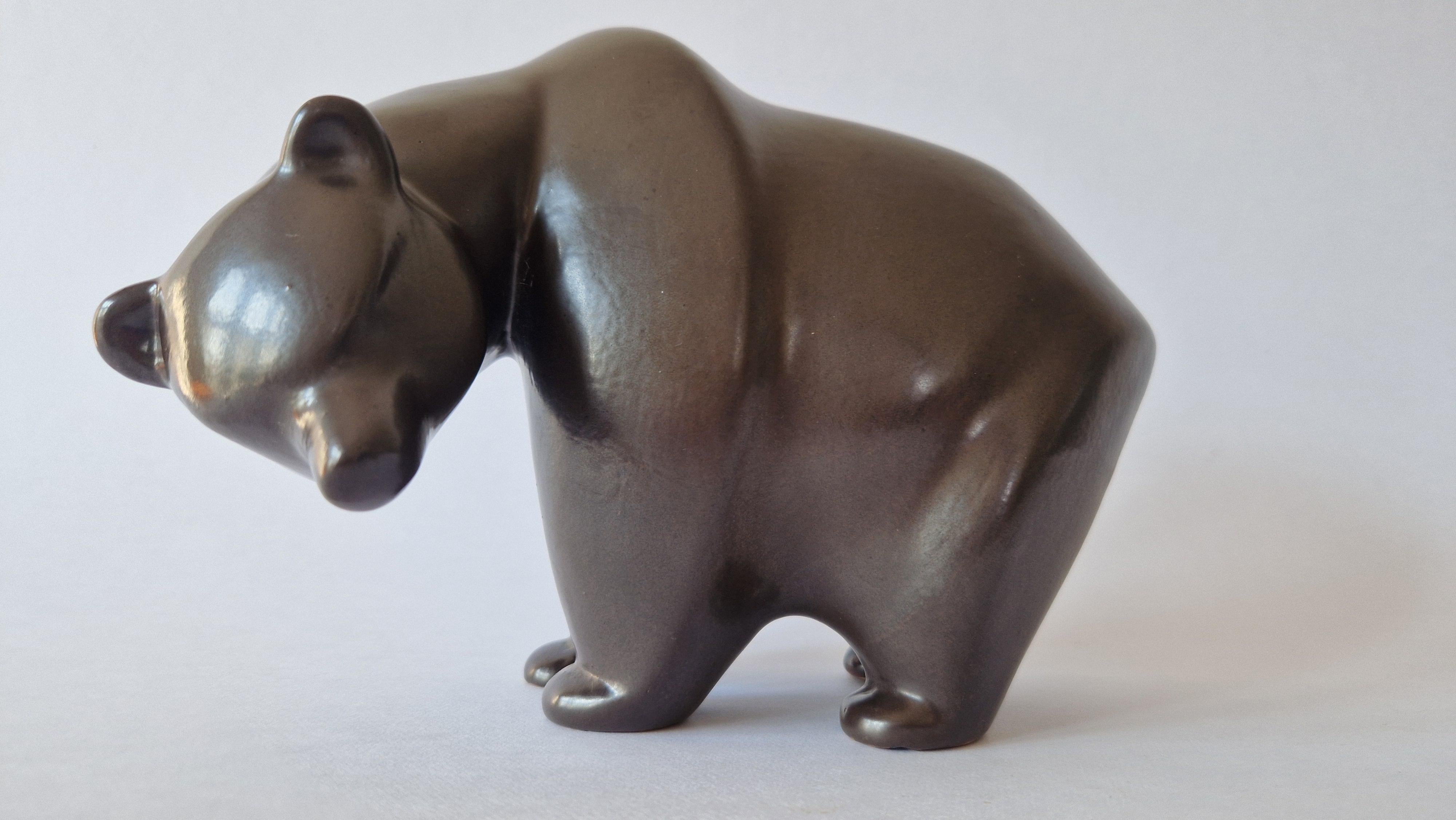 Late 20th Century Rare Midcentury Table Sculpture Ceramic Bear, 1970s For Sale