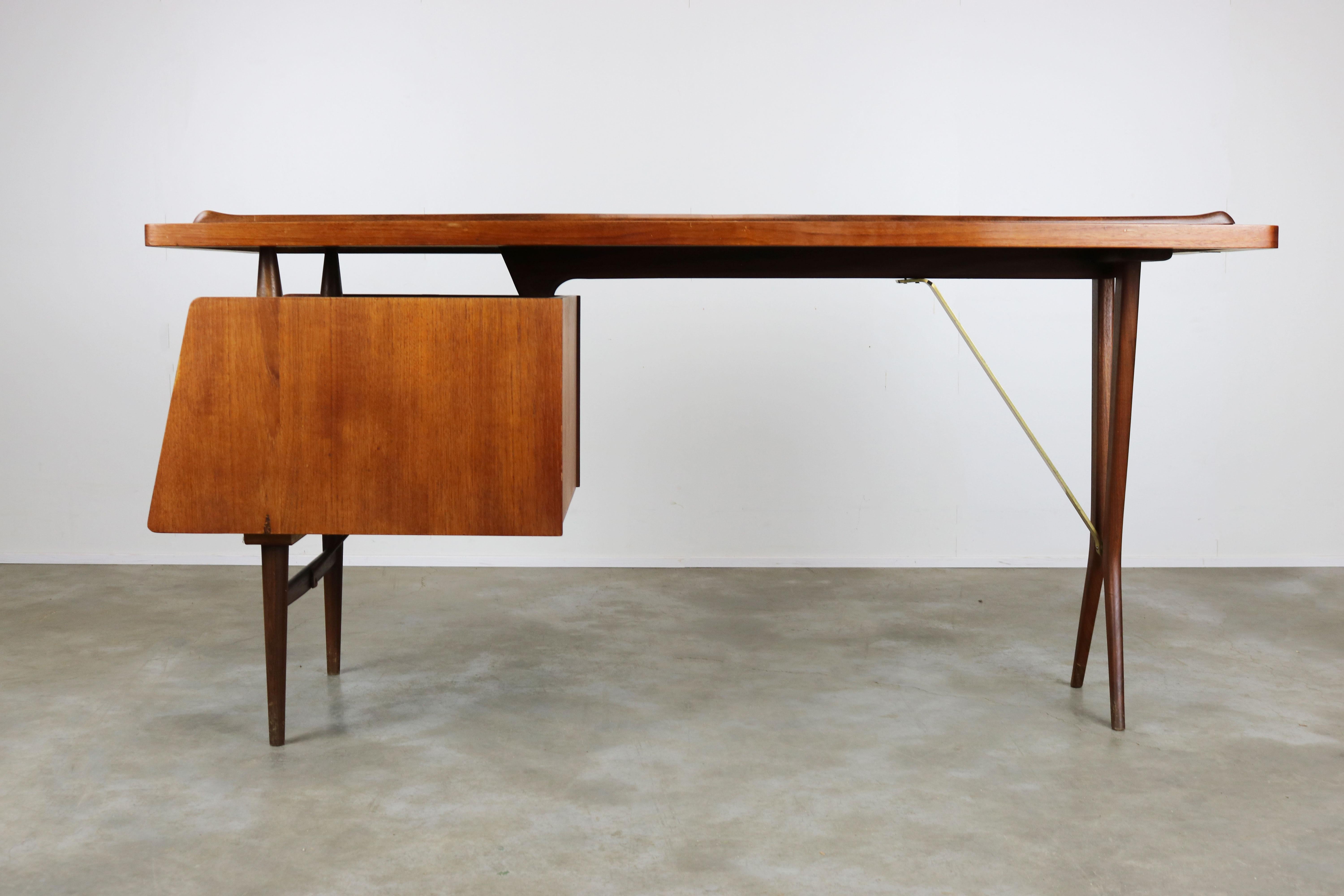 Dutch Rare Midcentury Teak Desk Designed by Louis Van Teeffelen for Webe, 1950 Brown