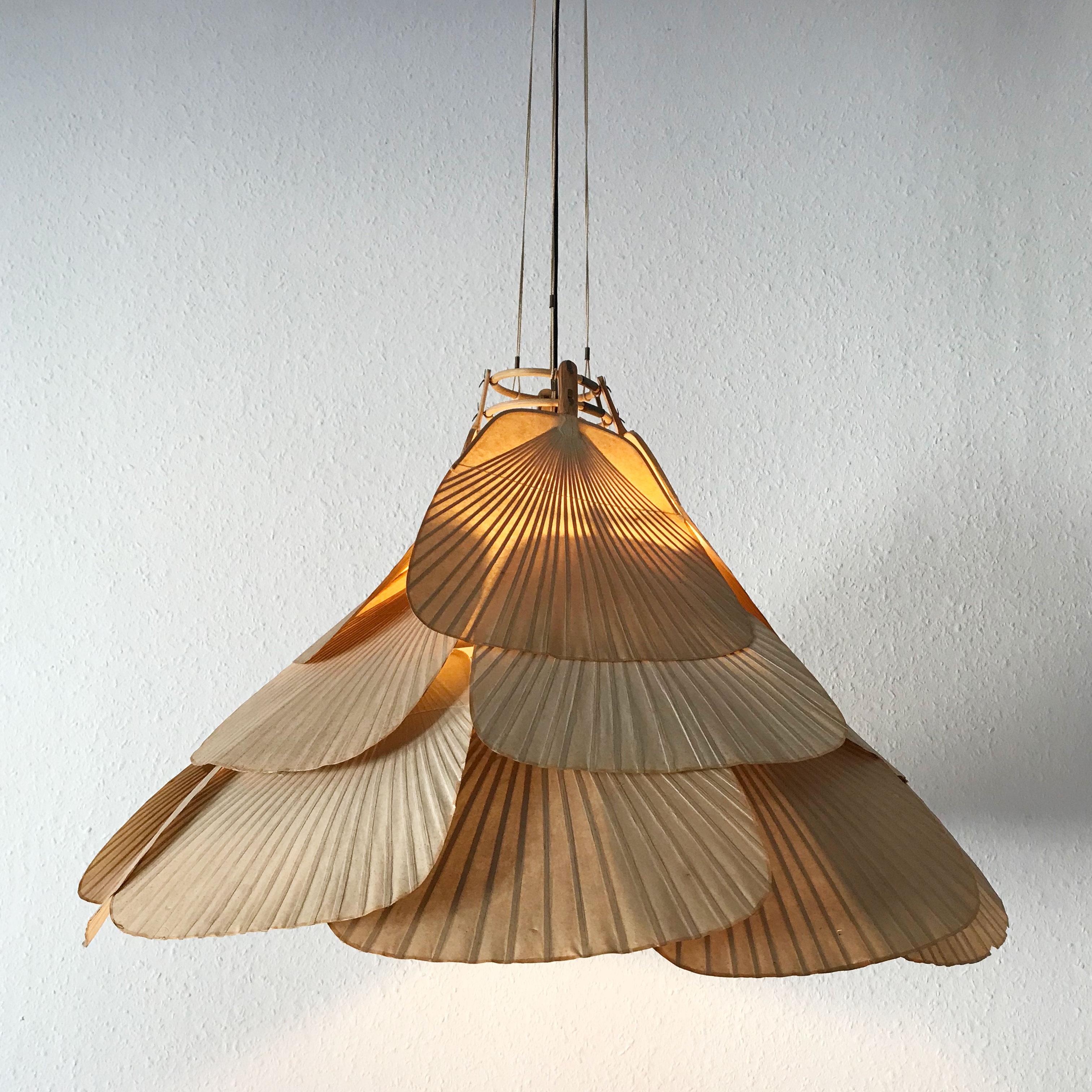 Rare Midcentury 'Uchiwa' Fan Chandelier or Pendant Lamp by Ingo Maurer, 1970s 2