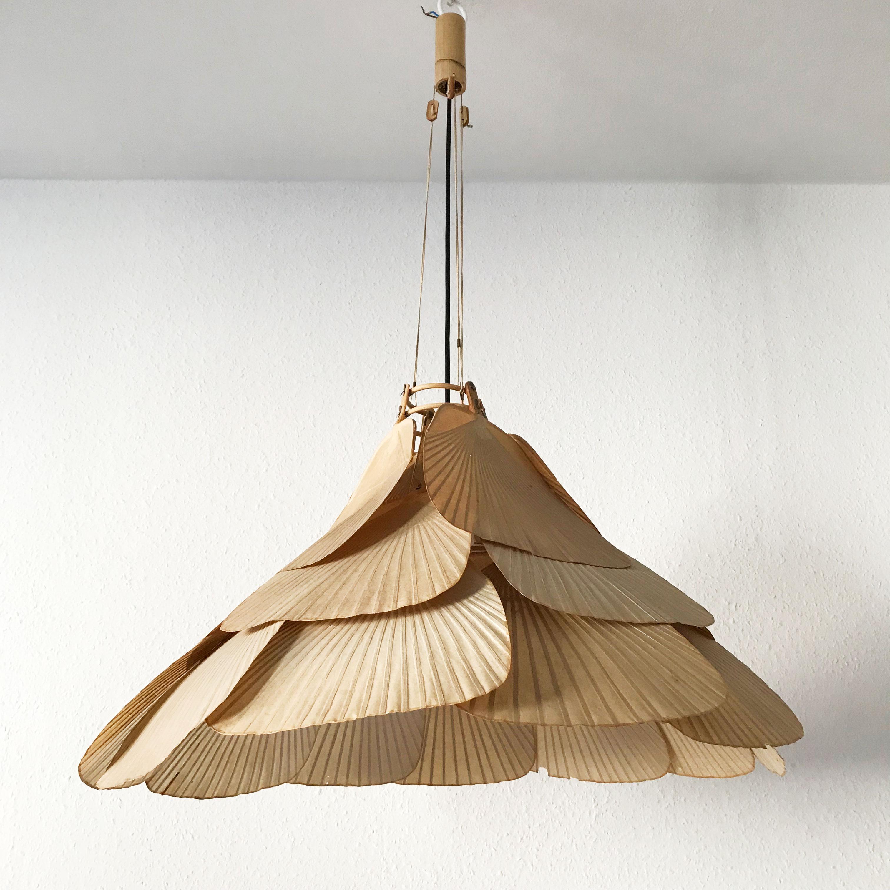 Rare Midcentury 'Uchiwa' Fan Chandelier or Pendant Lamp by Ingo Maurer, 1970s 3