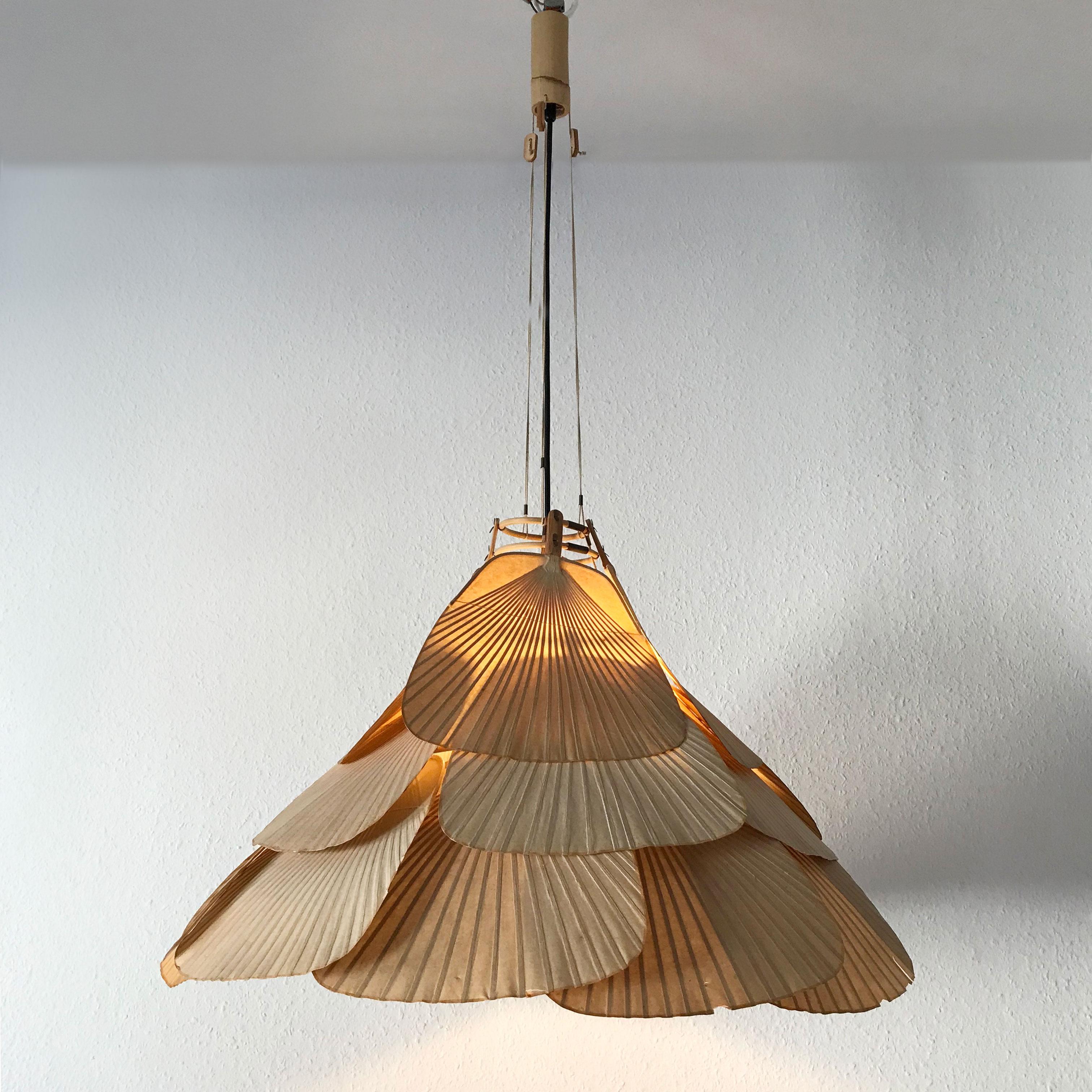 Rare Midcentury 'Uchiwa' Fan Chandelier or Pendant Lamp by Ingo Maurer, 1970s 4