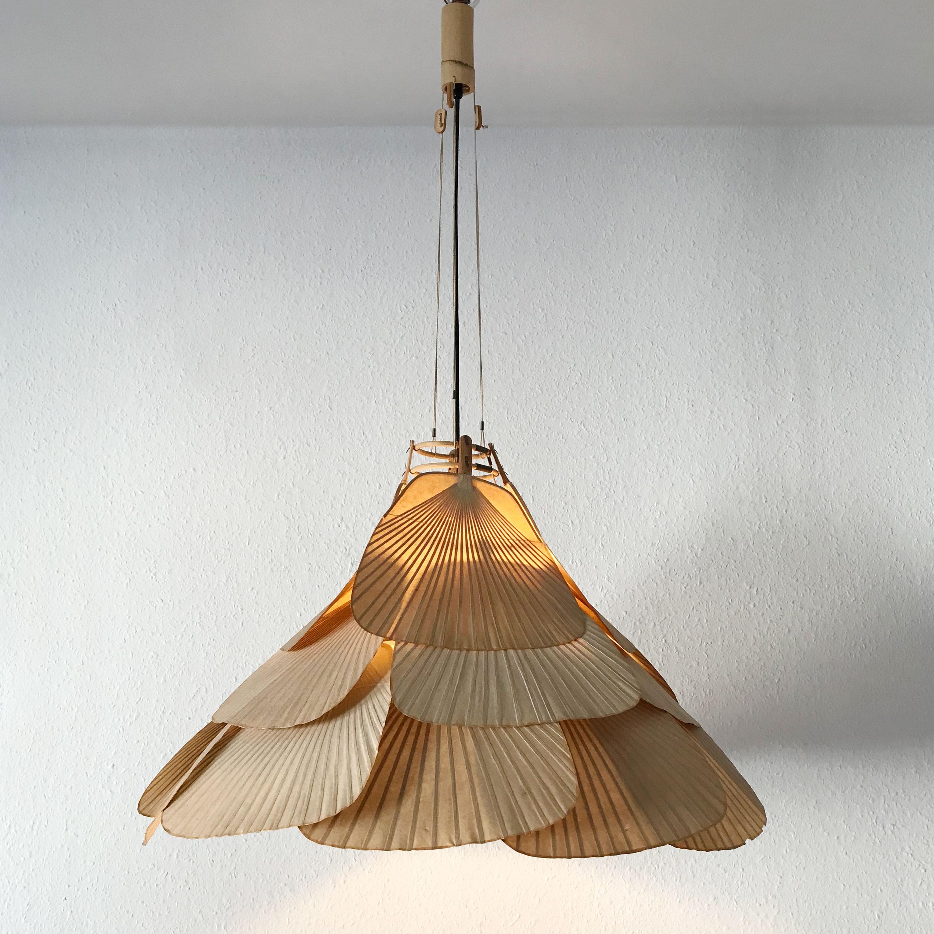 Rare Midcentury 'Uchiwa' Fan Chandelier or Pendant Lamp by Ingo Maurer, 1970s 5