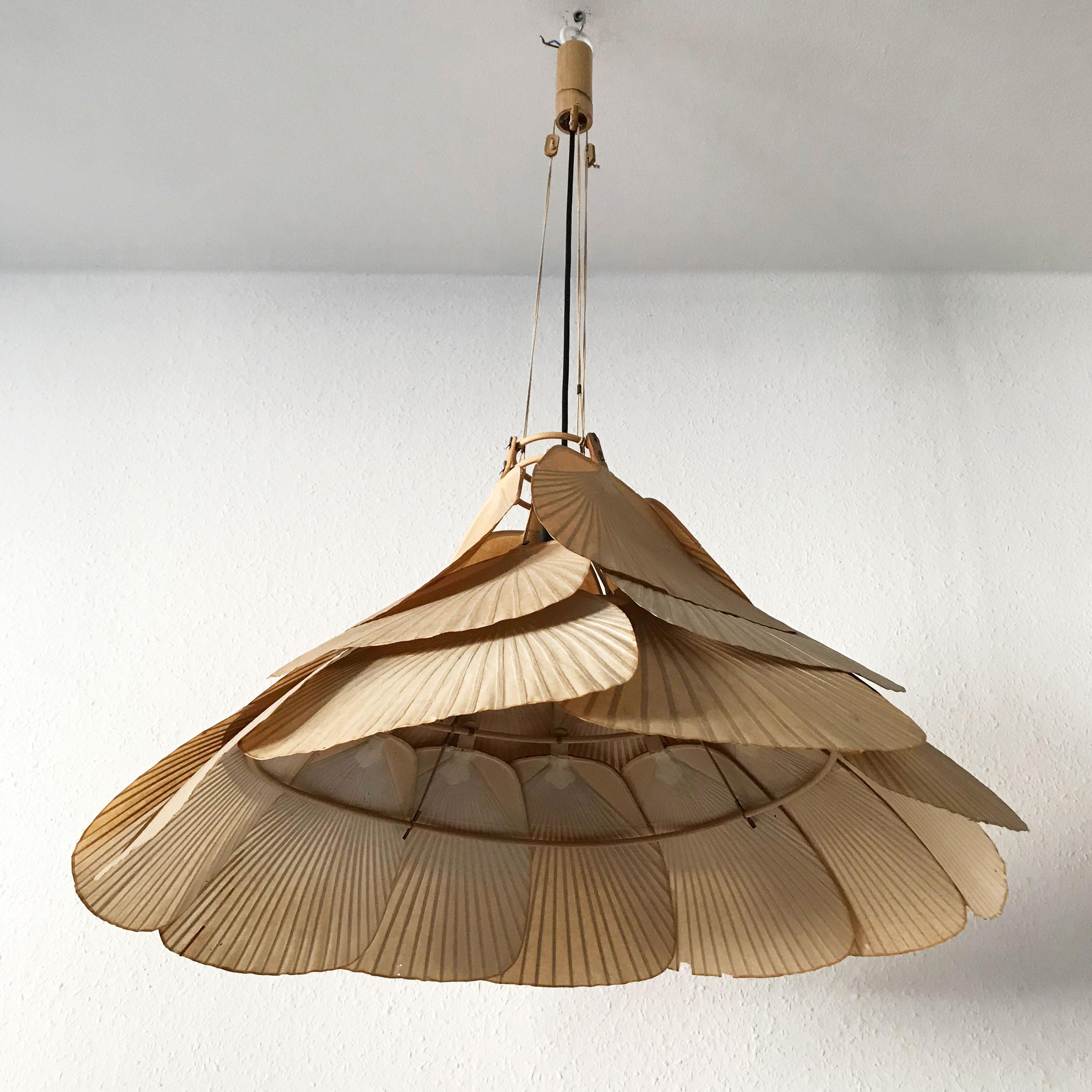 Rare Midcentury 'Uchiwa' Fan Chandelier or Pendant Lamp by Ingo Maurer, 1970s 6