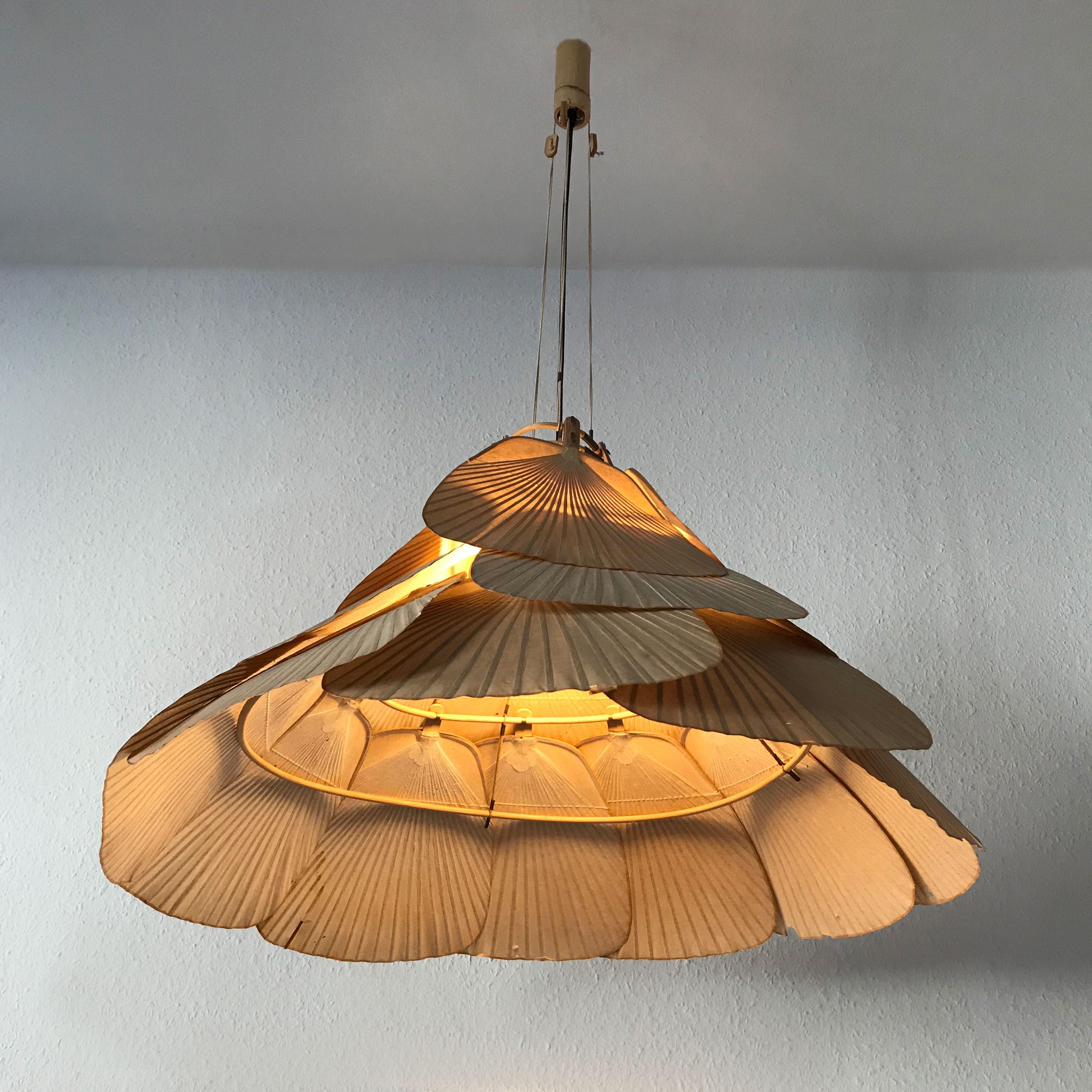 Rare Midcentury 'Uchiwa' Fan Chandelier or Pendant Lamp by Ingo Maurer, 1970s 7
