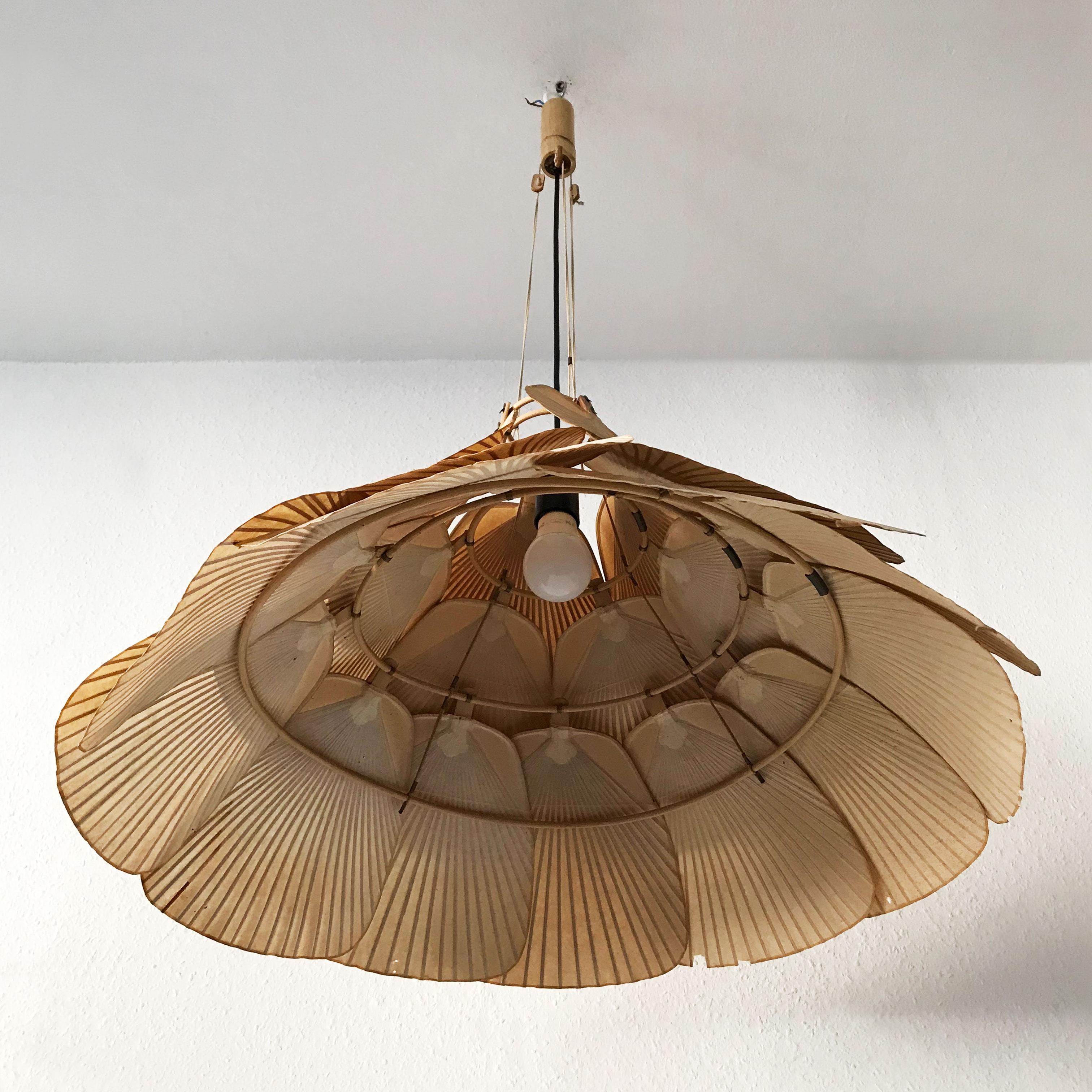 Rare Midcentury 'Uchiwa' Fan Chandelier or Pendant Lamp by Ingo Maurer, 1970s 8