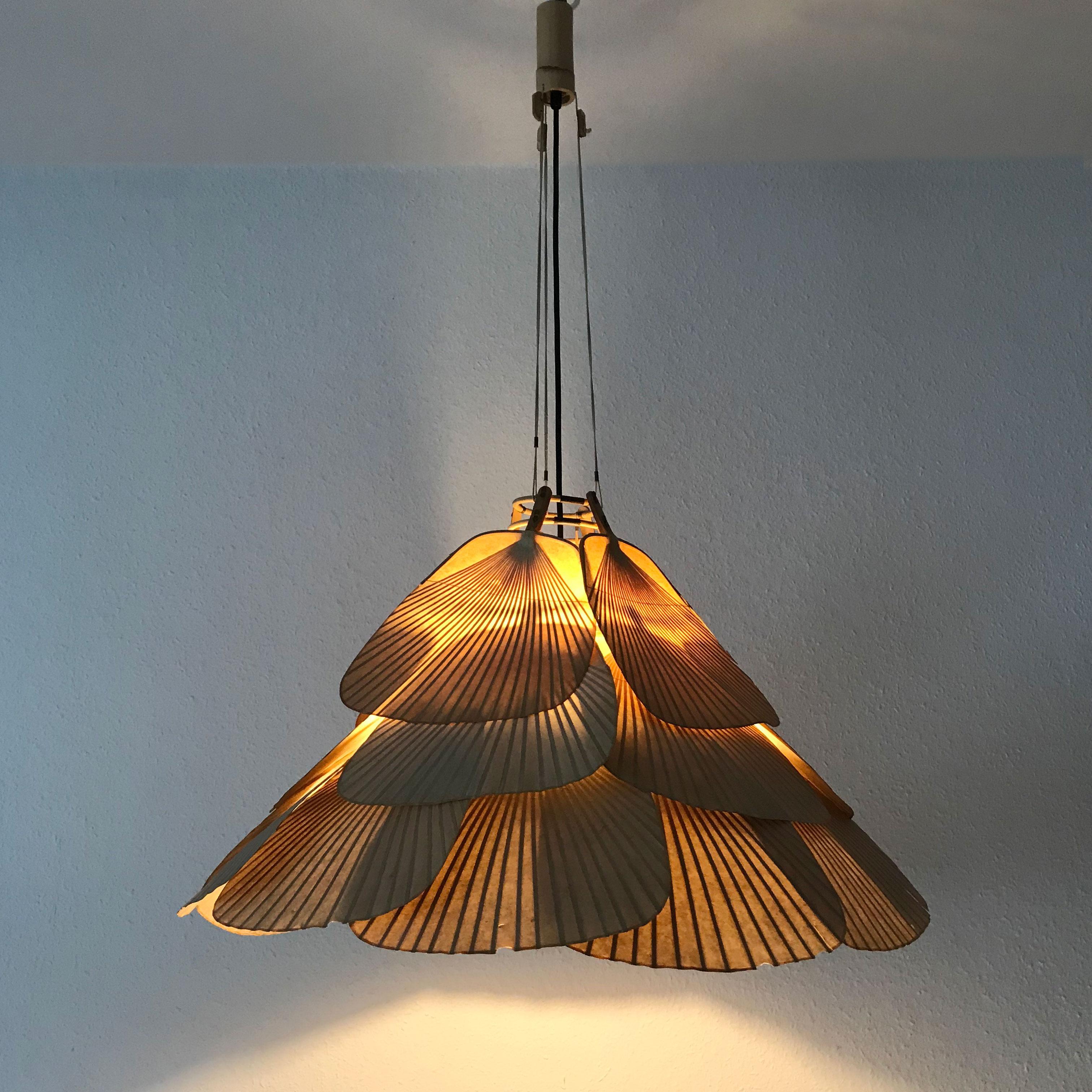 Rare Midcentury 'Uchiwa' Fan Chandelier or Pendant Lamp by Ingo Maurer, 1970s In Fair Condition In Munich, DE