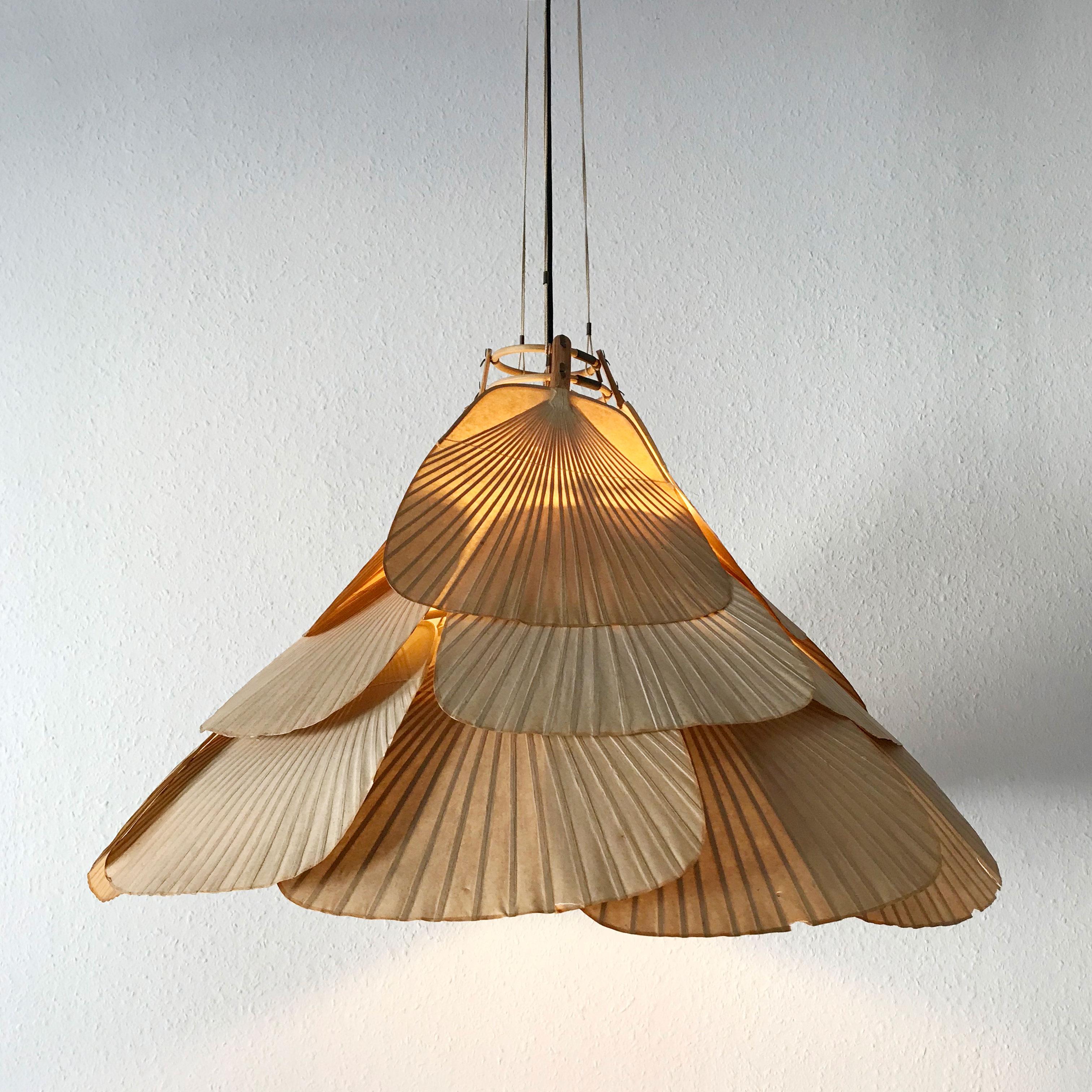 Bamboo Rare Midcentury 'Uchiwa' Fan Chandelier or Pendant Lamp by Ingo Maurer, 1970s