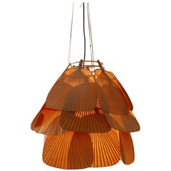 Rare Midcentury 'Uchiwa' Fan Chandelier or Pendant Lamp by Ingo Maurer, 1970s
