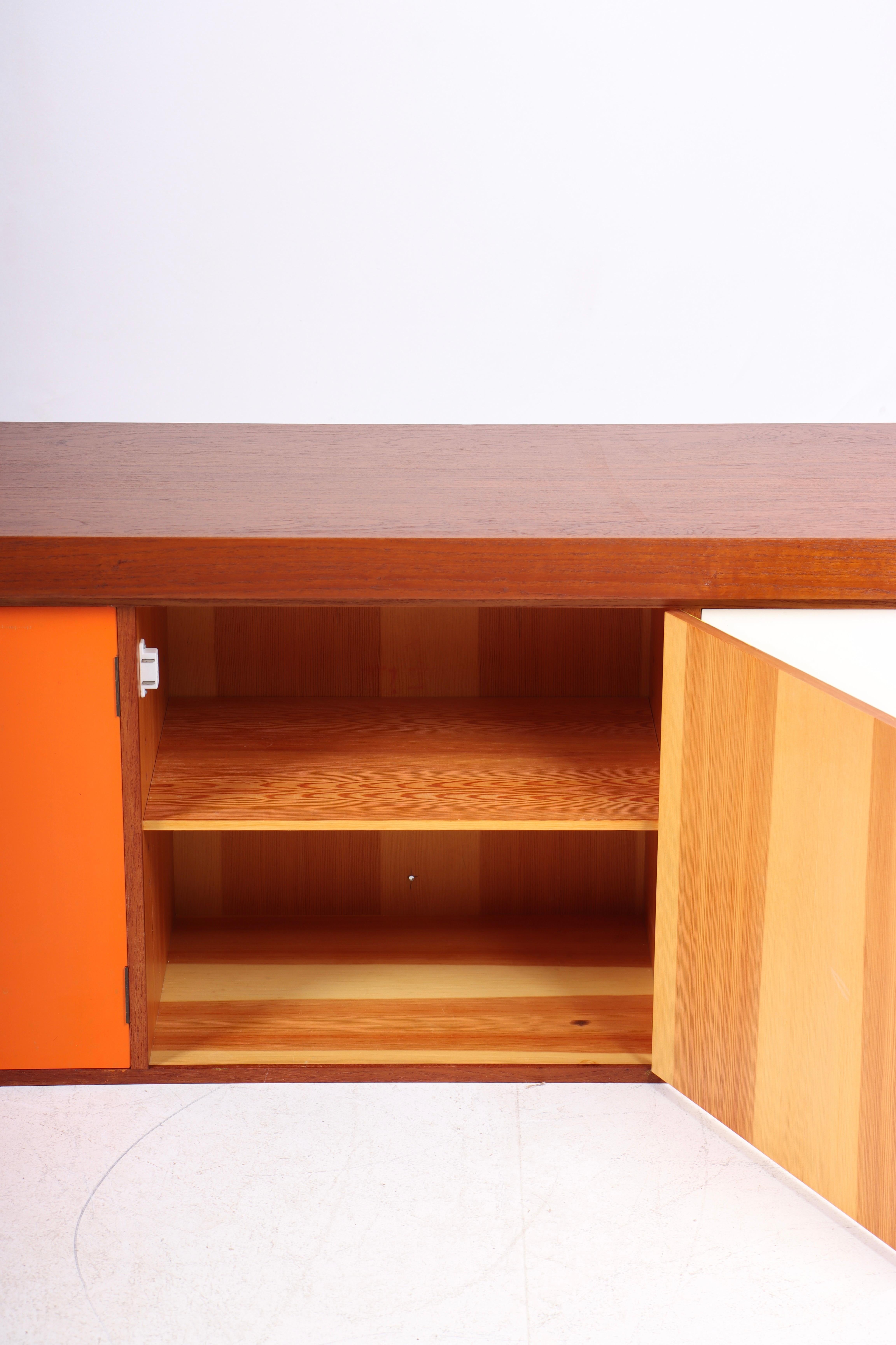 Danish Rare Midcentury Wall-Mounted Sideboard in Teak with Colored Panels