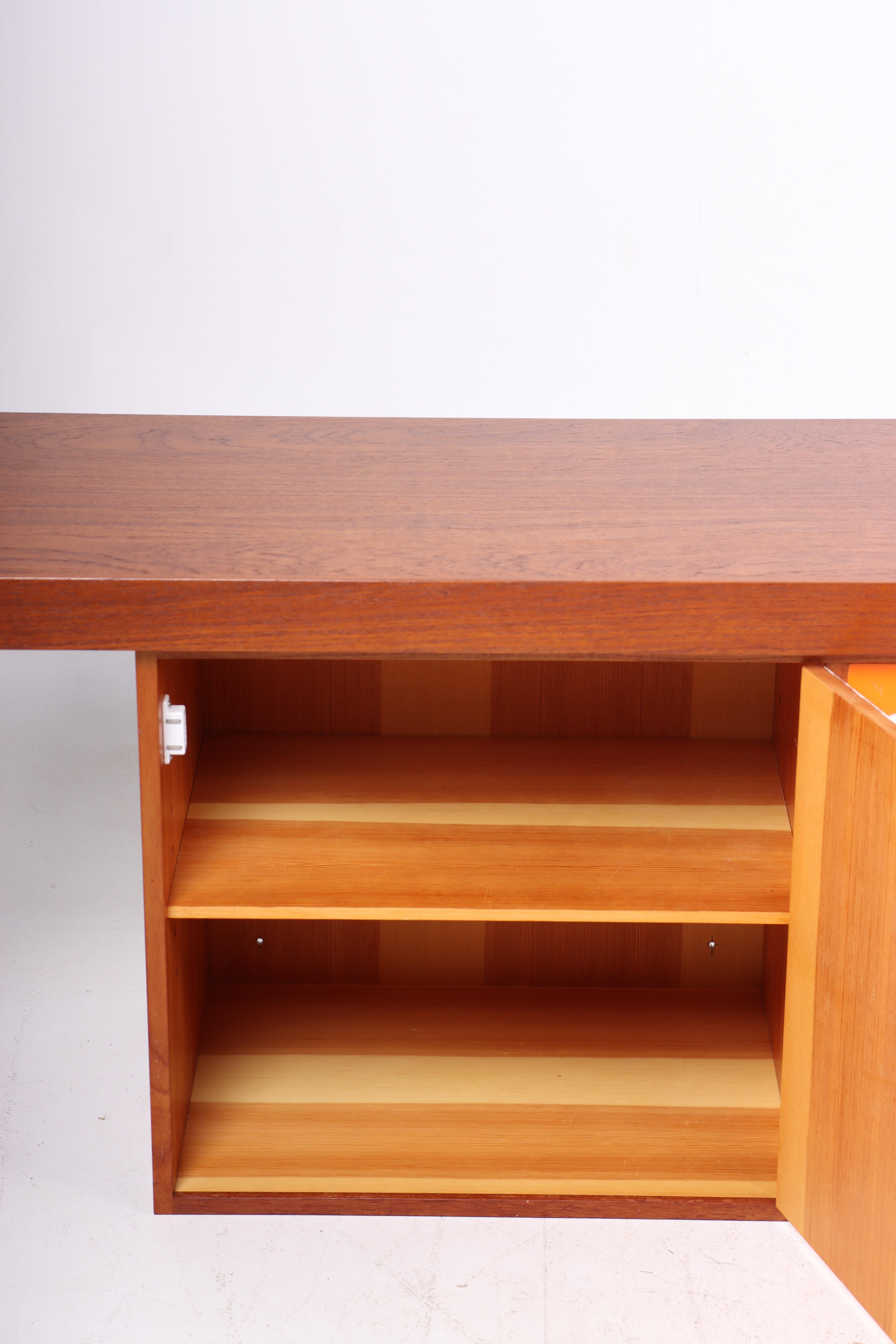 Rare Midcentury Wall-Mounted Sideboard in Teak with Colored Panels In Good Condition In Lejre, DK