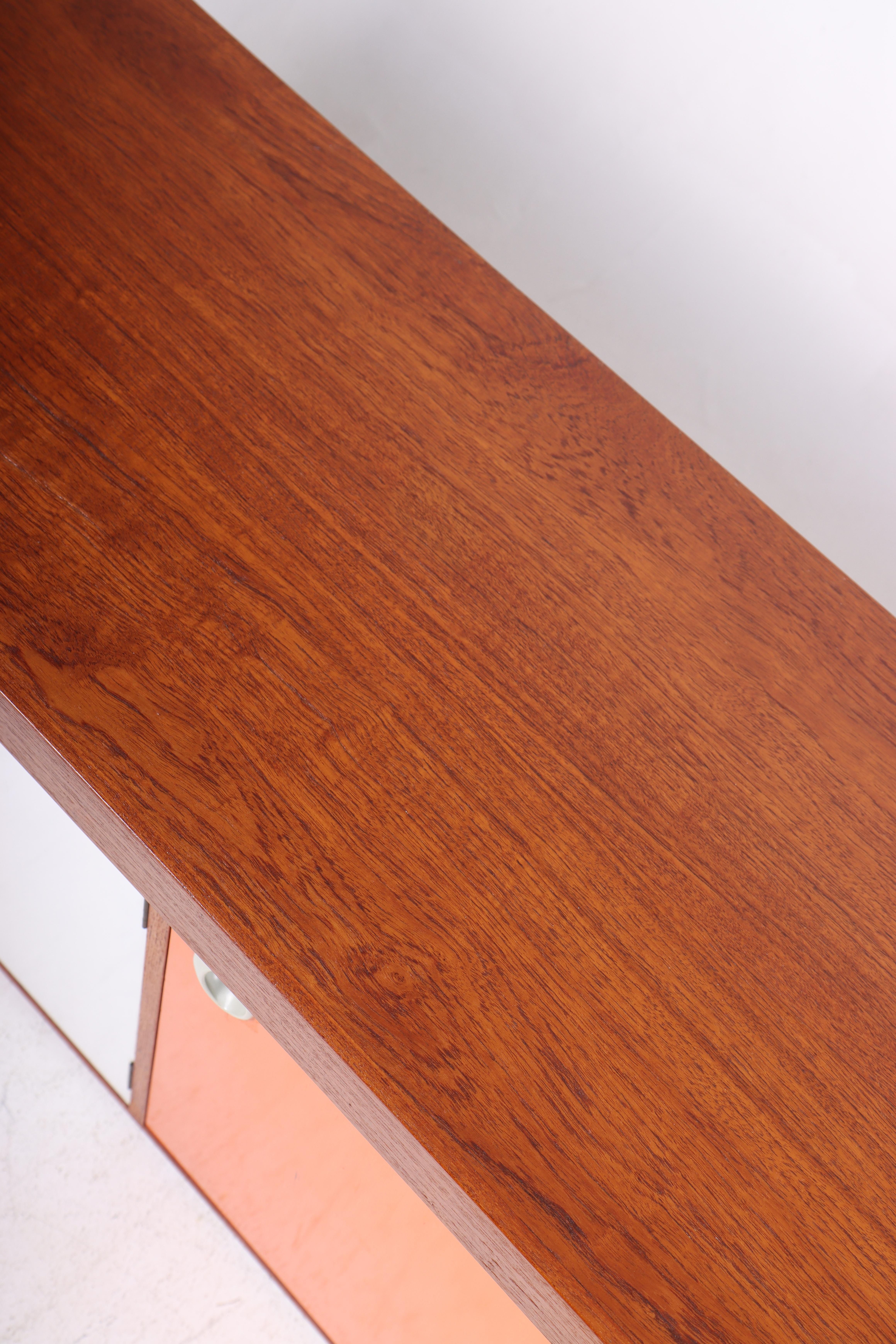 Mid-20th Century Rare Midcentury Wall-Mounted Sideboard in Teak with Colored Panels