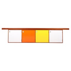 Rare Midcentury Wall-Mounted Sideboard in Teak with Colored Panels