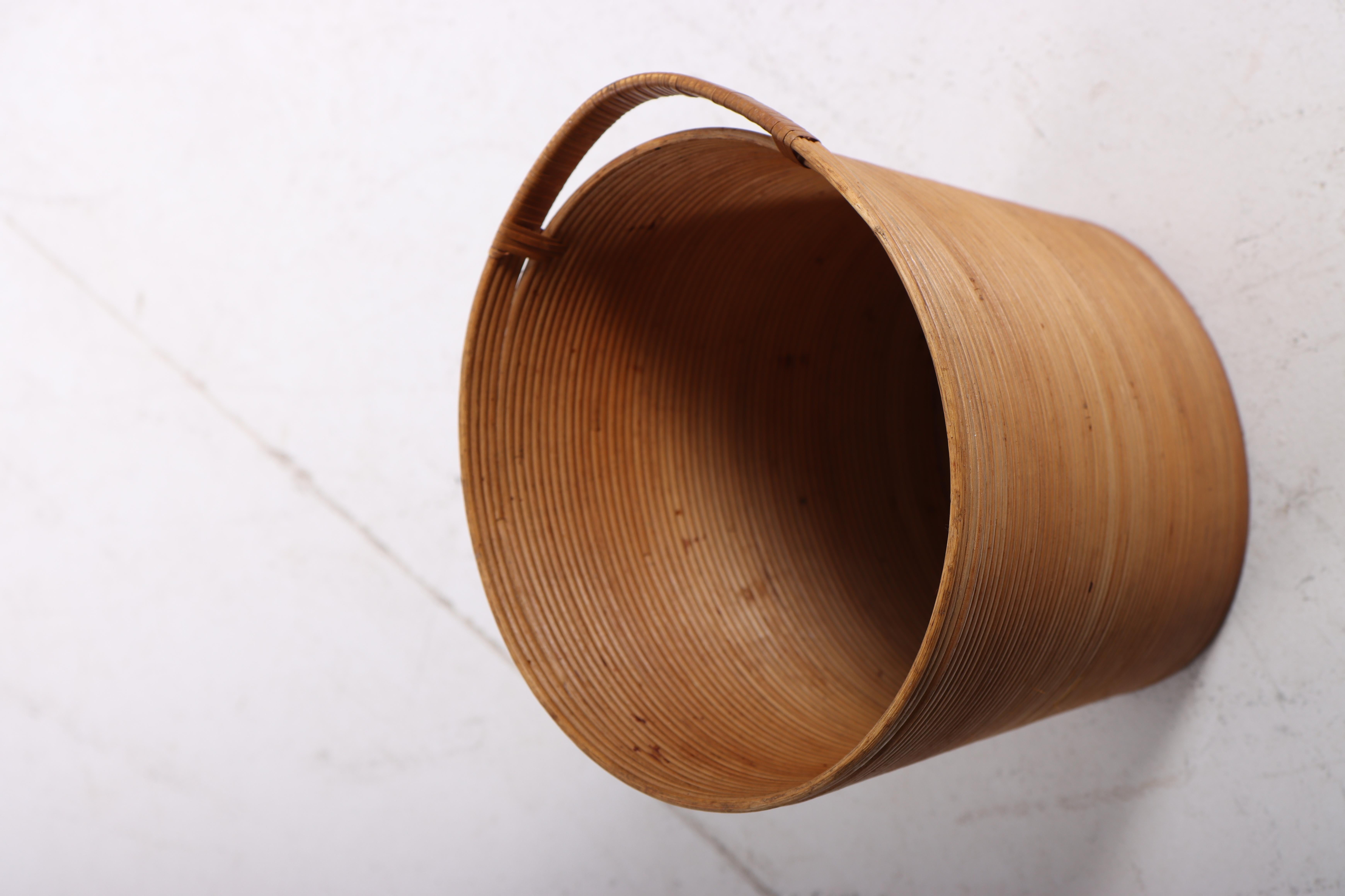 Cane Rare Midcentury Waste Bin in Bamboo, by Lauritz Lønborg, Made in Denmark, 1950s For Sale