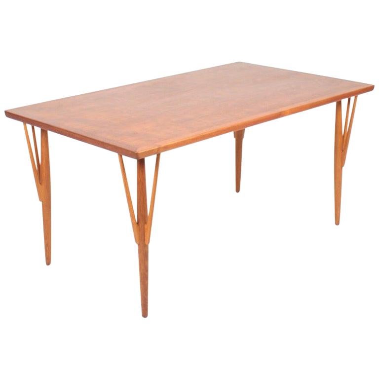 Rare Midcentury Work Table in Teak and Oak by Hans Wegner, 1950s