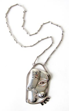 Rare Miguel Garcia Martinez Sterling Silver Kiss Pendant Necklace