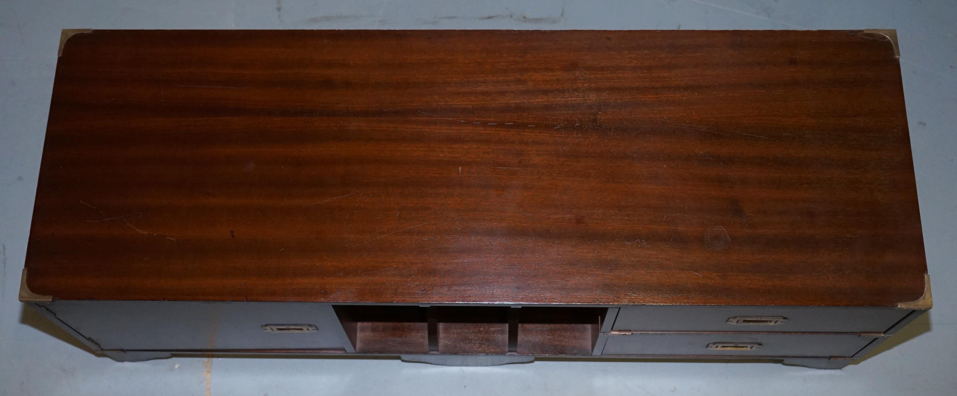 English Rare Military Campaign Hardwood Record Player TV Media Stand Table with Drawers