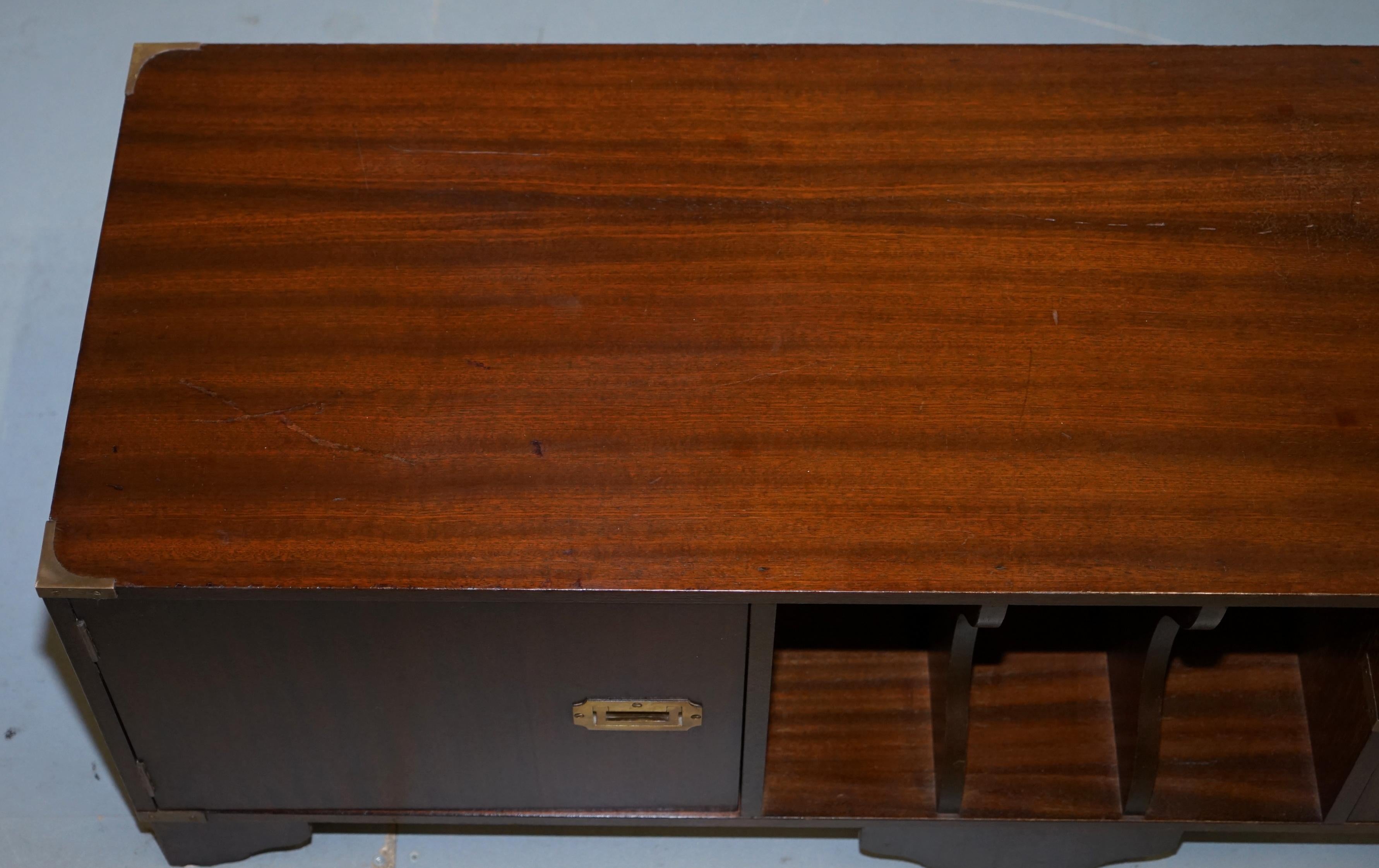 Hand-Crafted Rare Military Campaign Hardwood Record Player TV Media Stand Table with Drawers