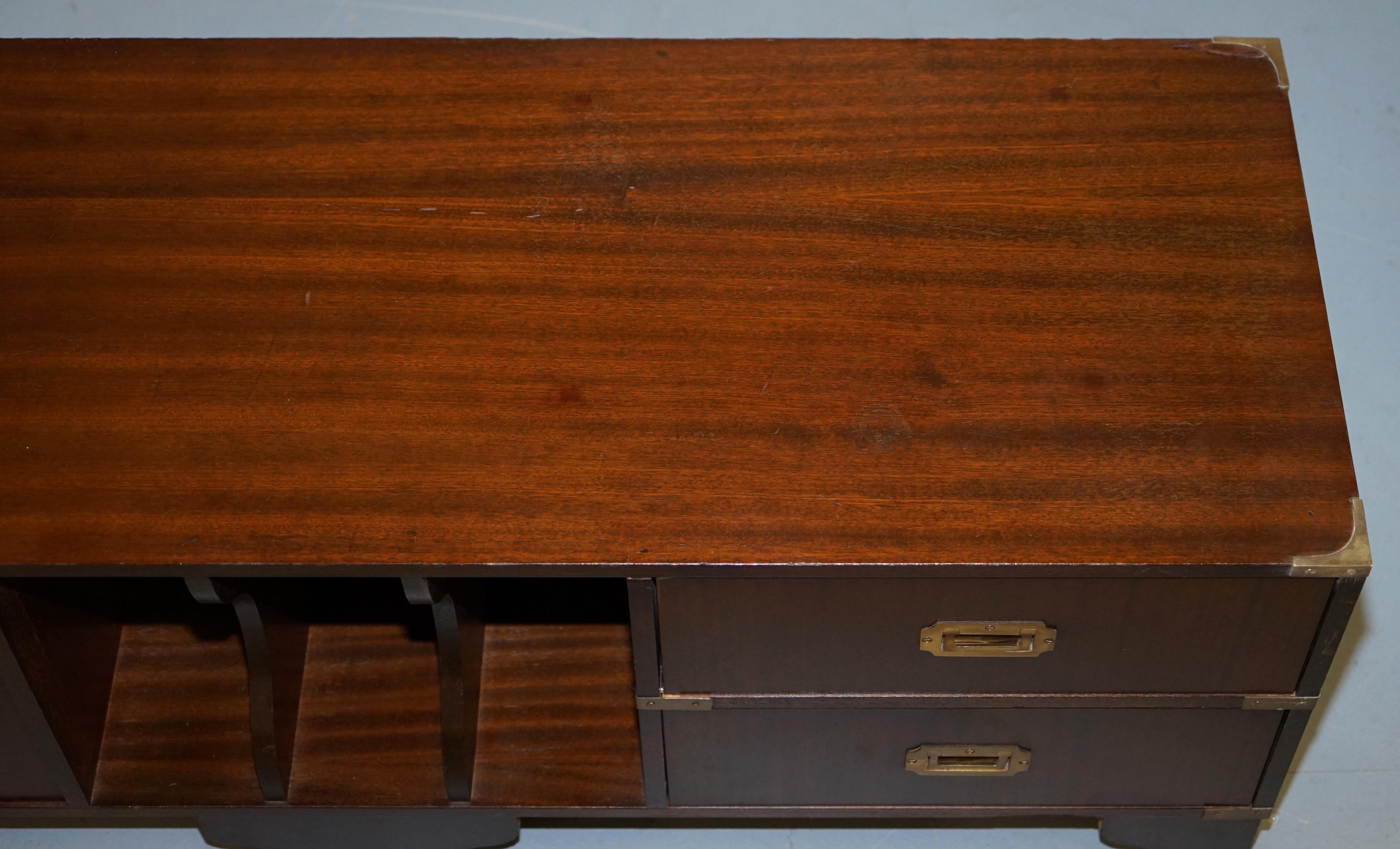20th Century Rare Military Campaign Hardwood Record Player TV Media Stand Table with Drawers