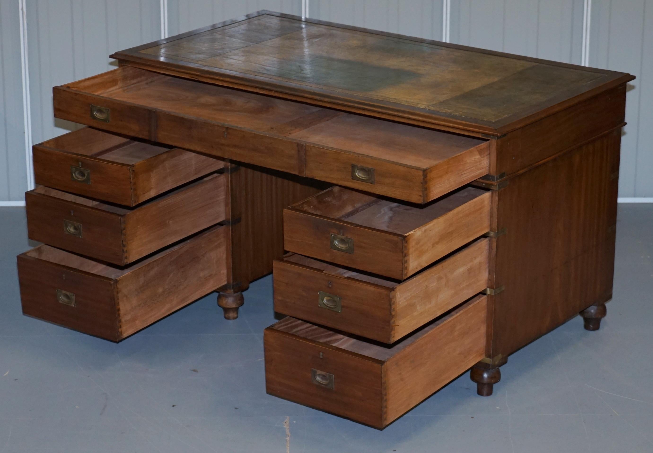 Leather Rare Military Officers Naval Campaign Desk and Chesterfield Chair with Documents