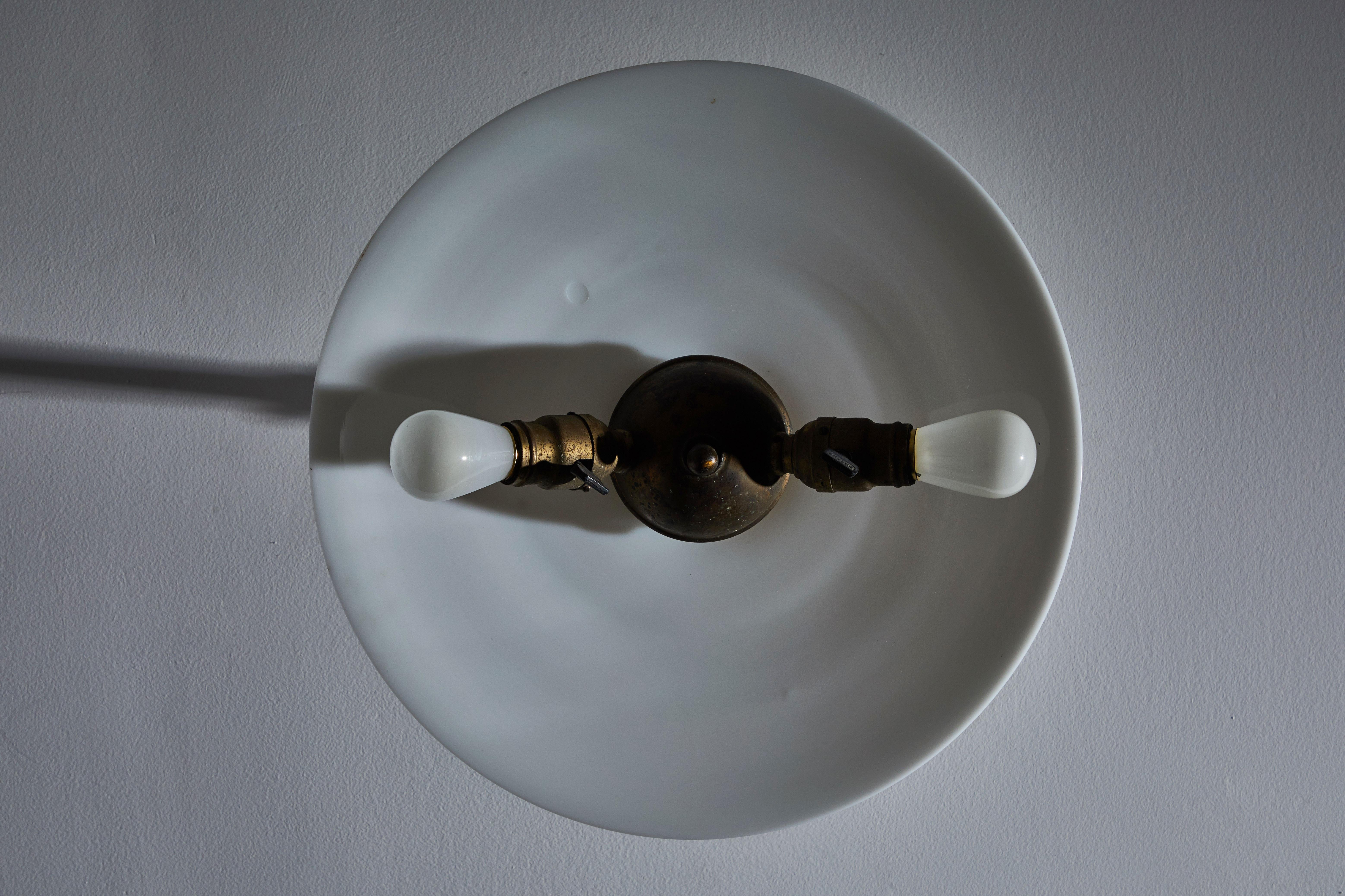 Brass Rare Milk Glass Flushmount Ceiling Light