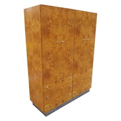 Rare Milo Baughman for Thayer Coggin Burl Chrome Armoire Wardrobe Mid-Century