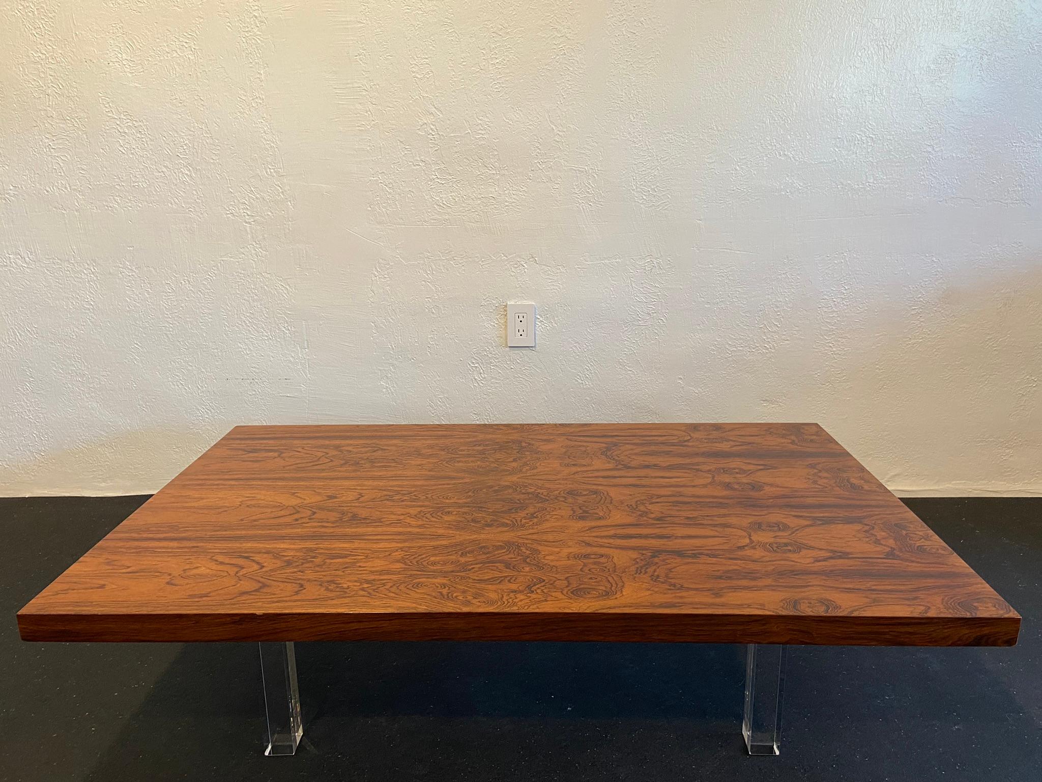 Lucite Rare Milo Baughman for Thayer Coggin Rosewood Coffee Table For Sale
