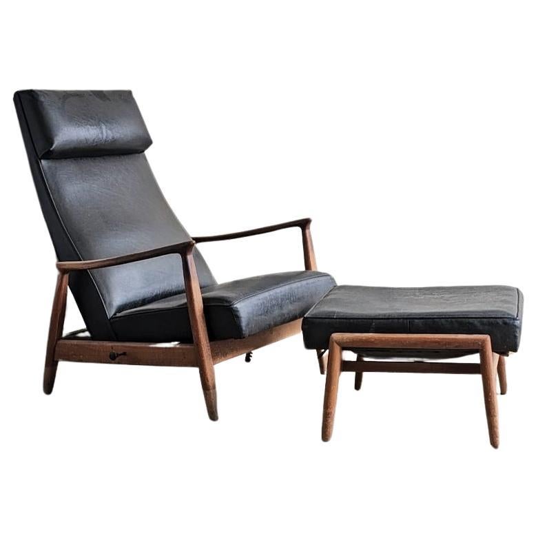 A rare and significant piece of mid-century modern design, this early-production Rock-a-Lounge chair and ottoman, designed by Milo Baughman and produced under James Inc. (the precursor to Thayer Coggin), represents an important chapter in American